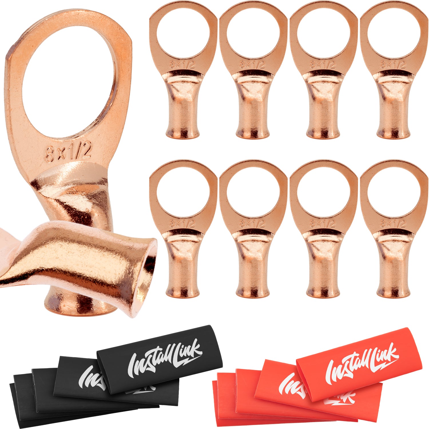 8 Gauge Copper Lugs (1/2") with Heat Shrink, 10-Pack image 0