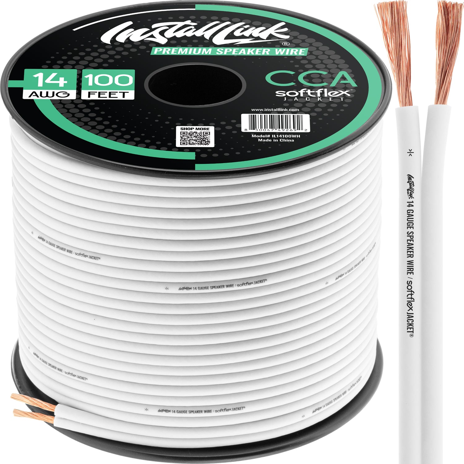 Speaker Wire 14 Gauge CCA, 100ft, White/White image 0
