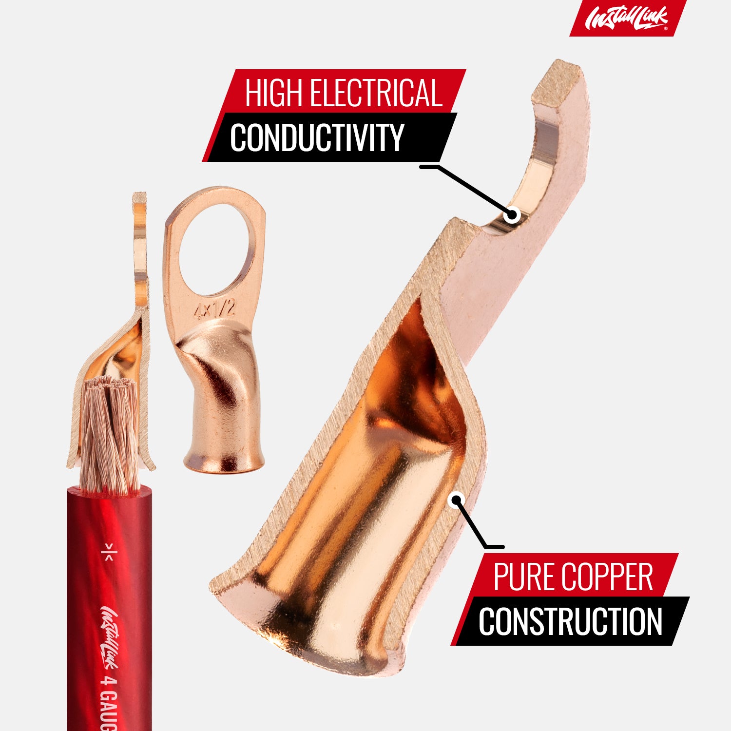 4 Gauge Copper Lugs (1/2") with Heat Shrink, 10-Pack image 4
