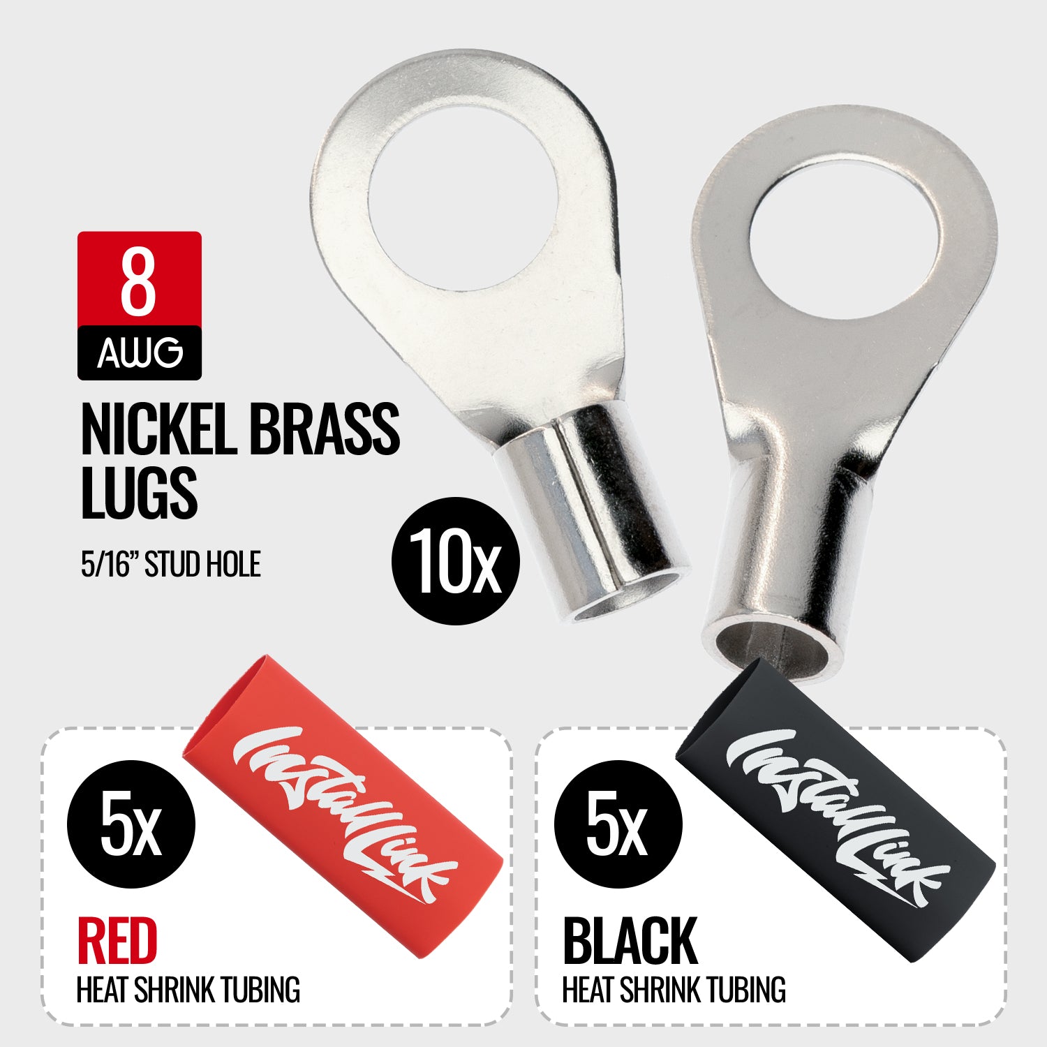 8 Gauge Nickel-Brass Lugs (5/16") with Heat Shrink, 10-Pack image 1