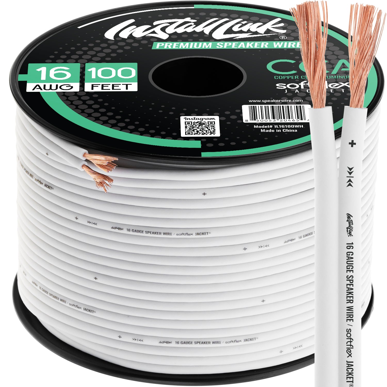 16 Gauge Speaker Wire CCA, 100ft, White/White image 0