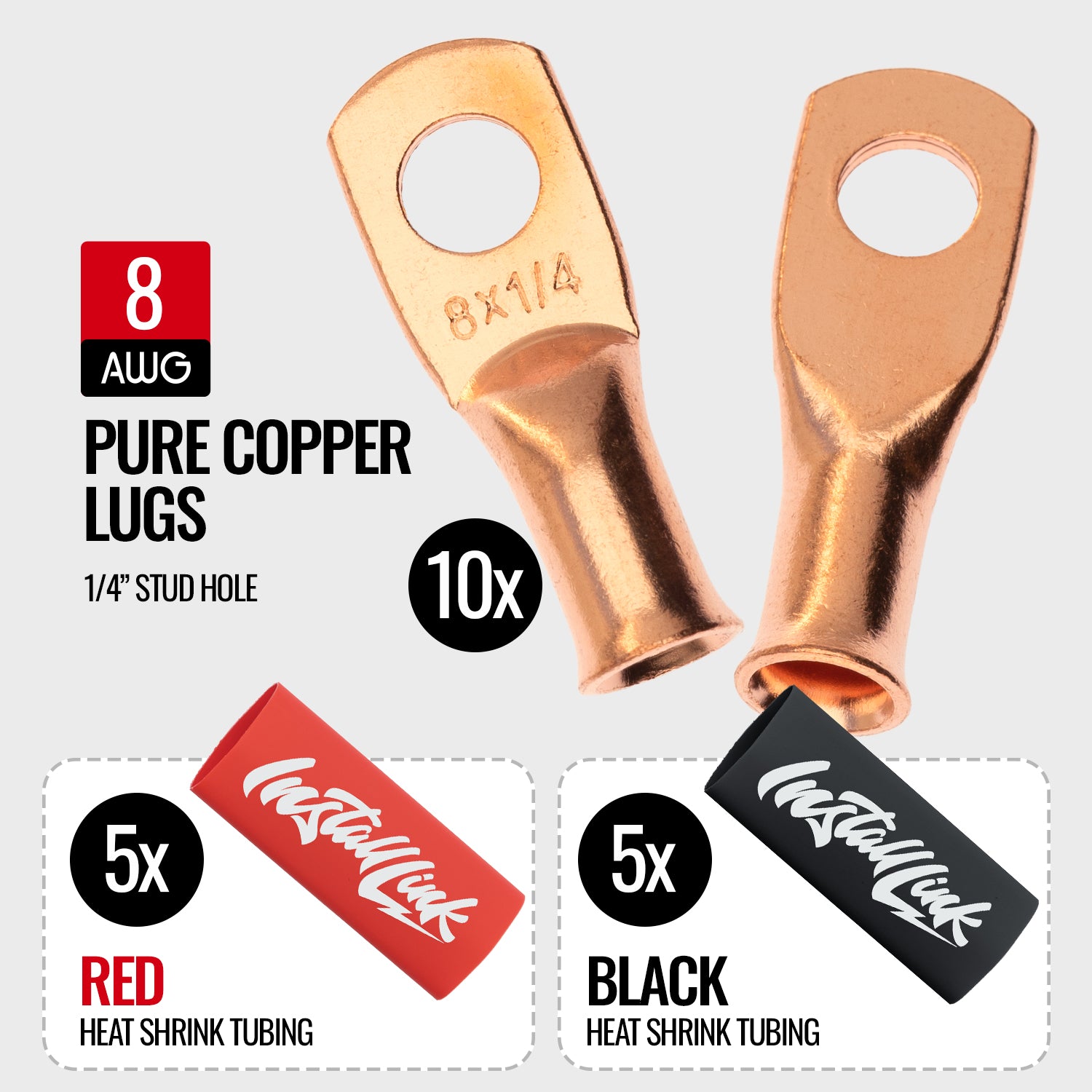 8 Gauge Copper Lugs (1/4") with Heat Shrink, 10-Pack image 1