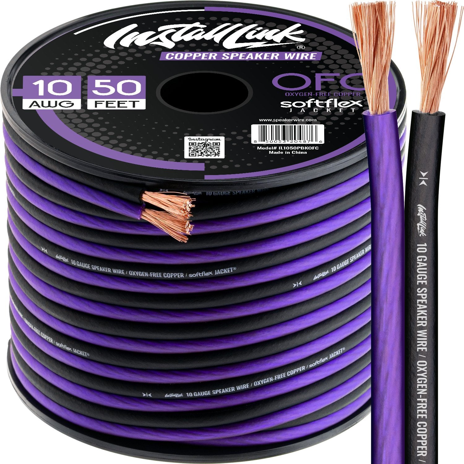 Speaker Wire 10 Gauge, OFC, 50ft, Purple/Black image 0
