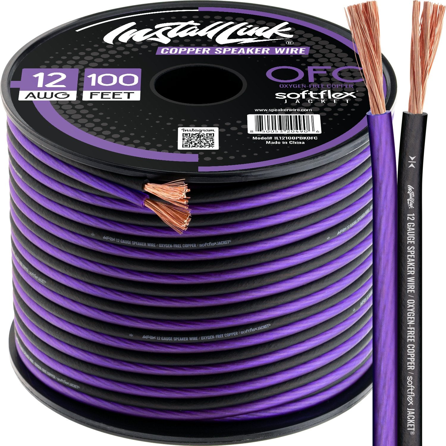 Speaker Wire 12 Gauge, OFC, 100ft, Purple/Black image 0