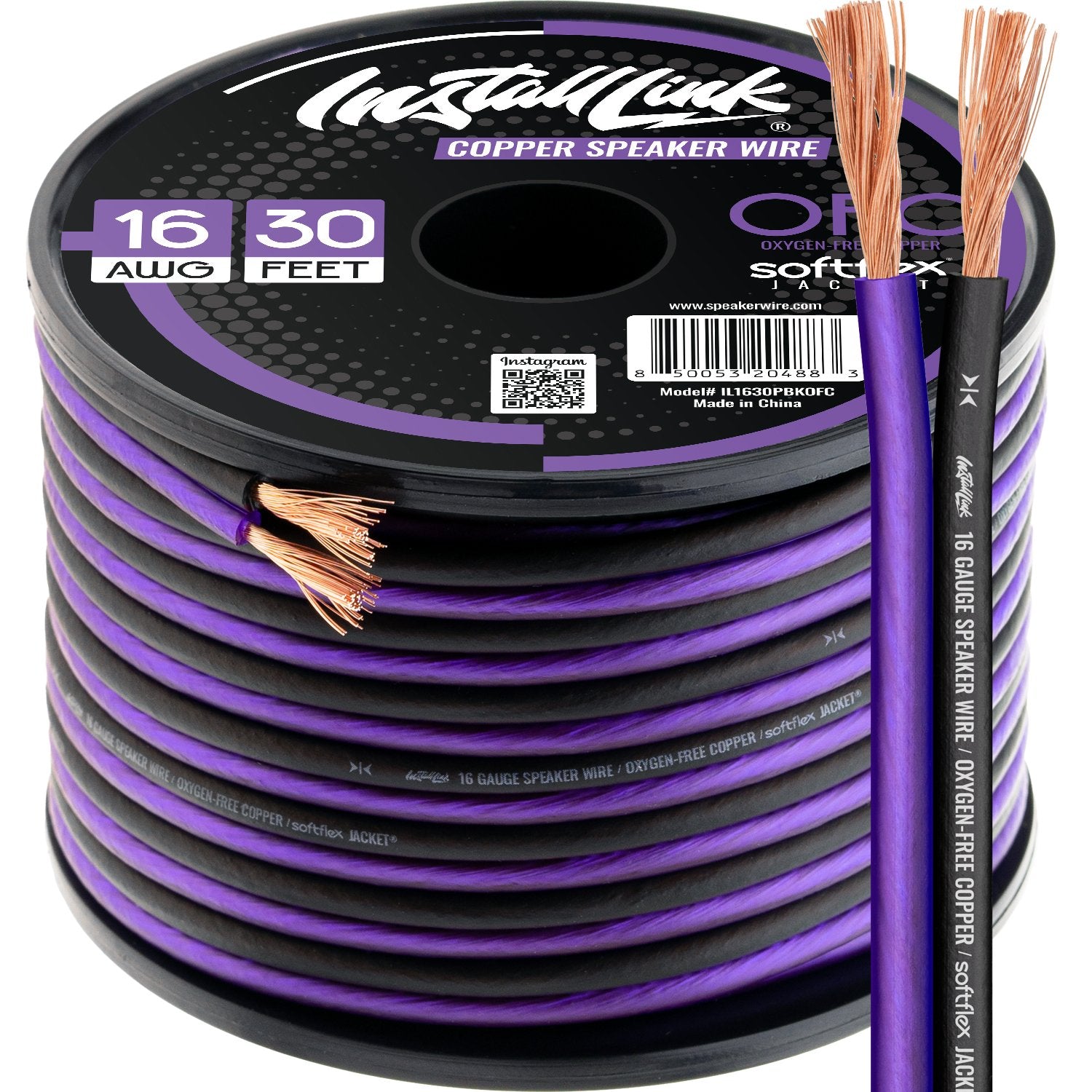 Speaker Wire 16 Gauge, OFC, 30ft, Purple/Black image 0