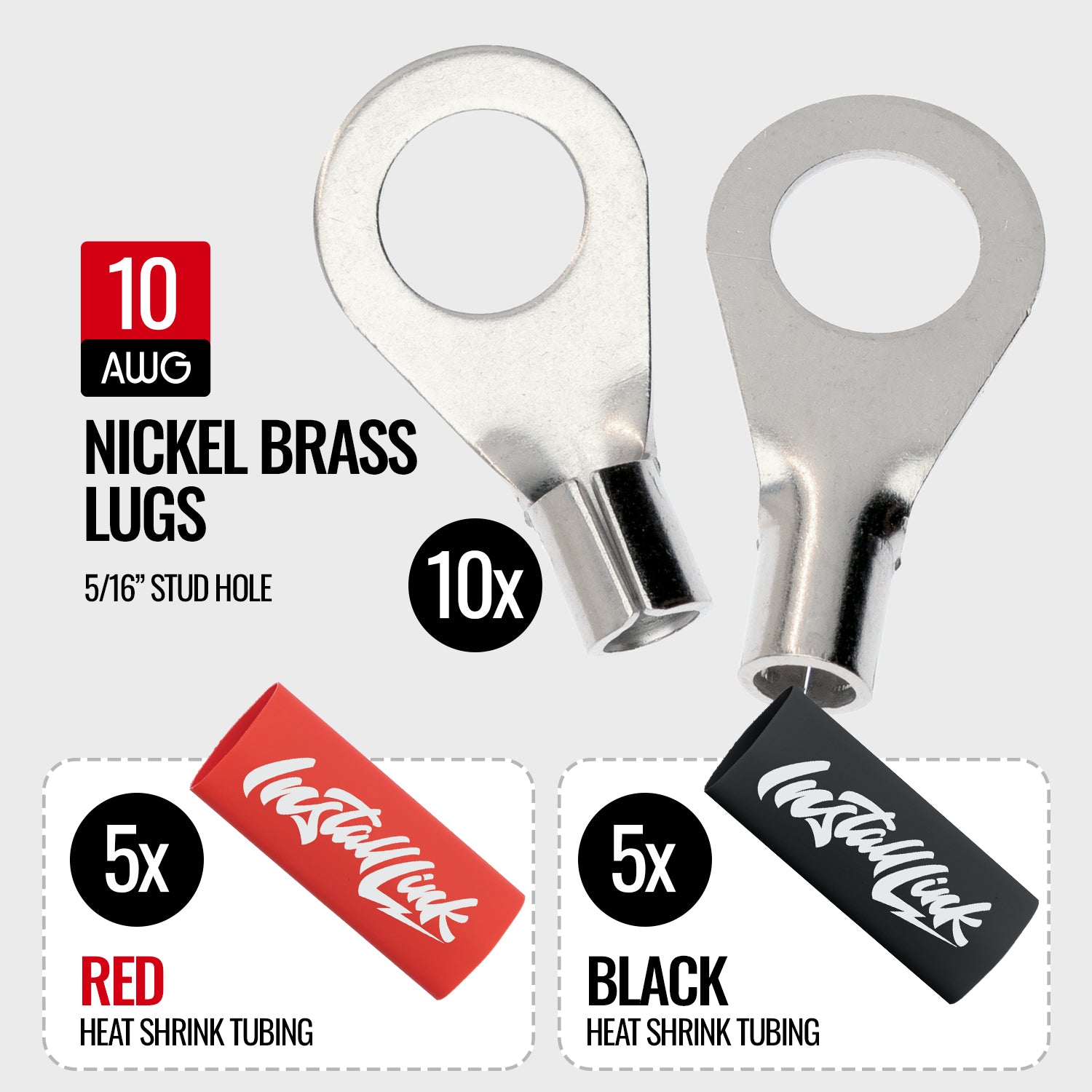 10 Gauge Nickel-Brass Lugs (5/16") with Heat Shrink, 10-Pack image 1
