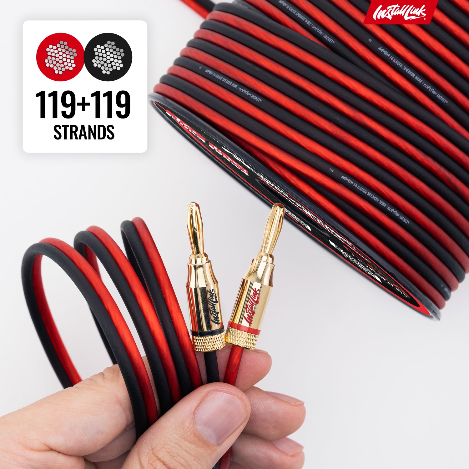 Speaker Wire 14 Gauge, CCA, 100ft, Red/Black with 12 Banana Plugs image 7