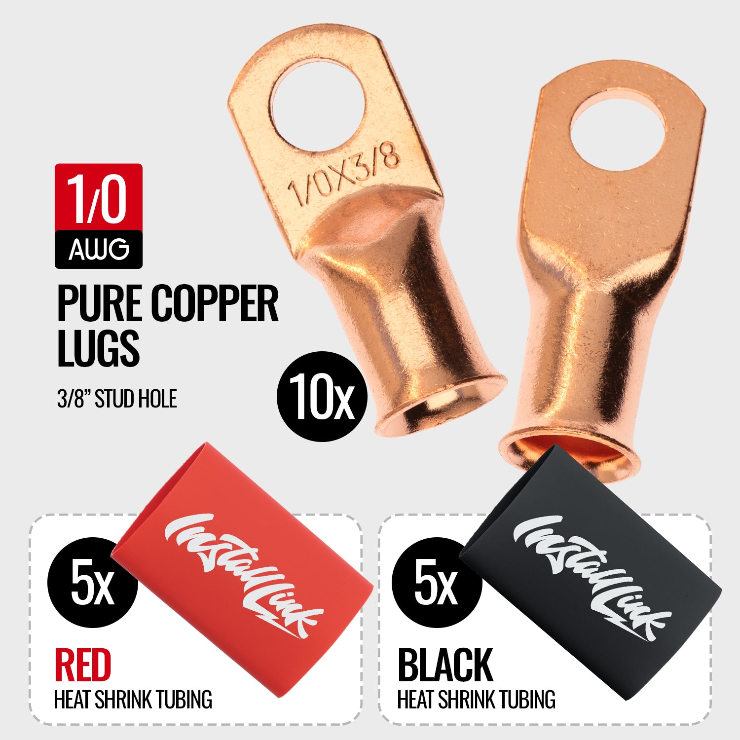 1/0 Gauge Copper Lugs (3/8") with Heat Shrink, 10-Pack image 1
