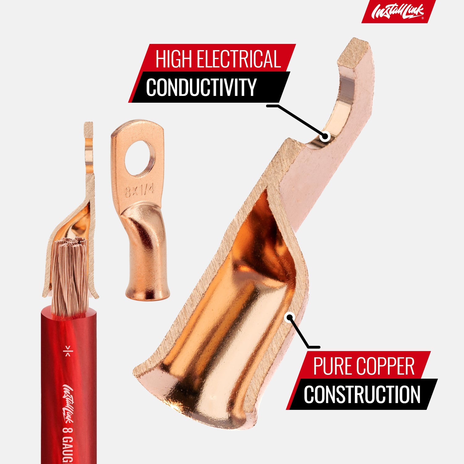 8 Gauge Copper Lugs (1/4") with Heat Shrink, 10-Pack image 4
