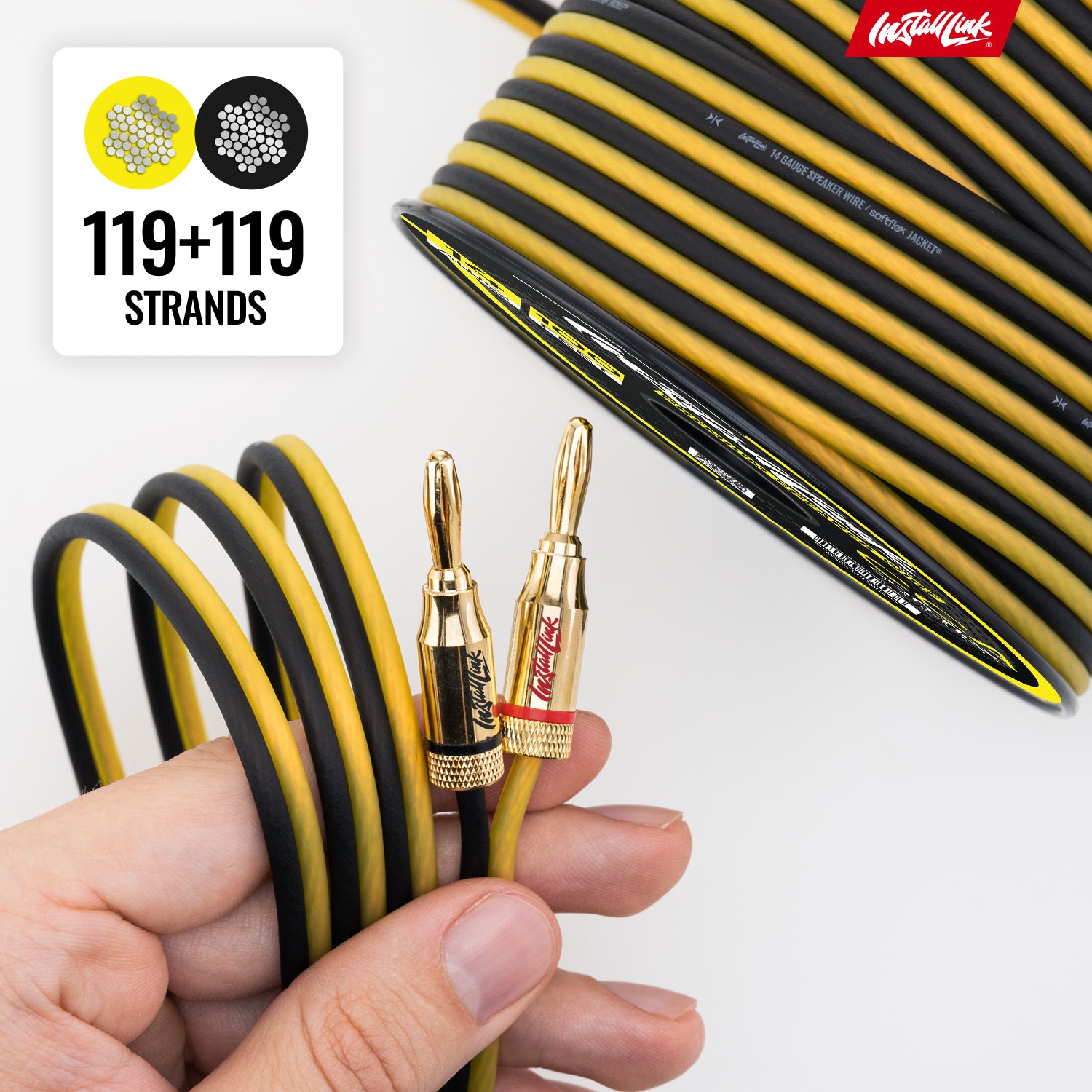 Speaker Wire 14 Gauge, CCA, 100ft, Yellow/Black with 12 Banana Plugs image 7