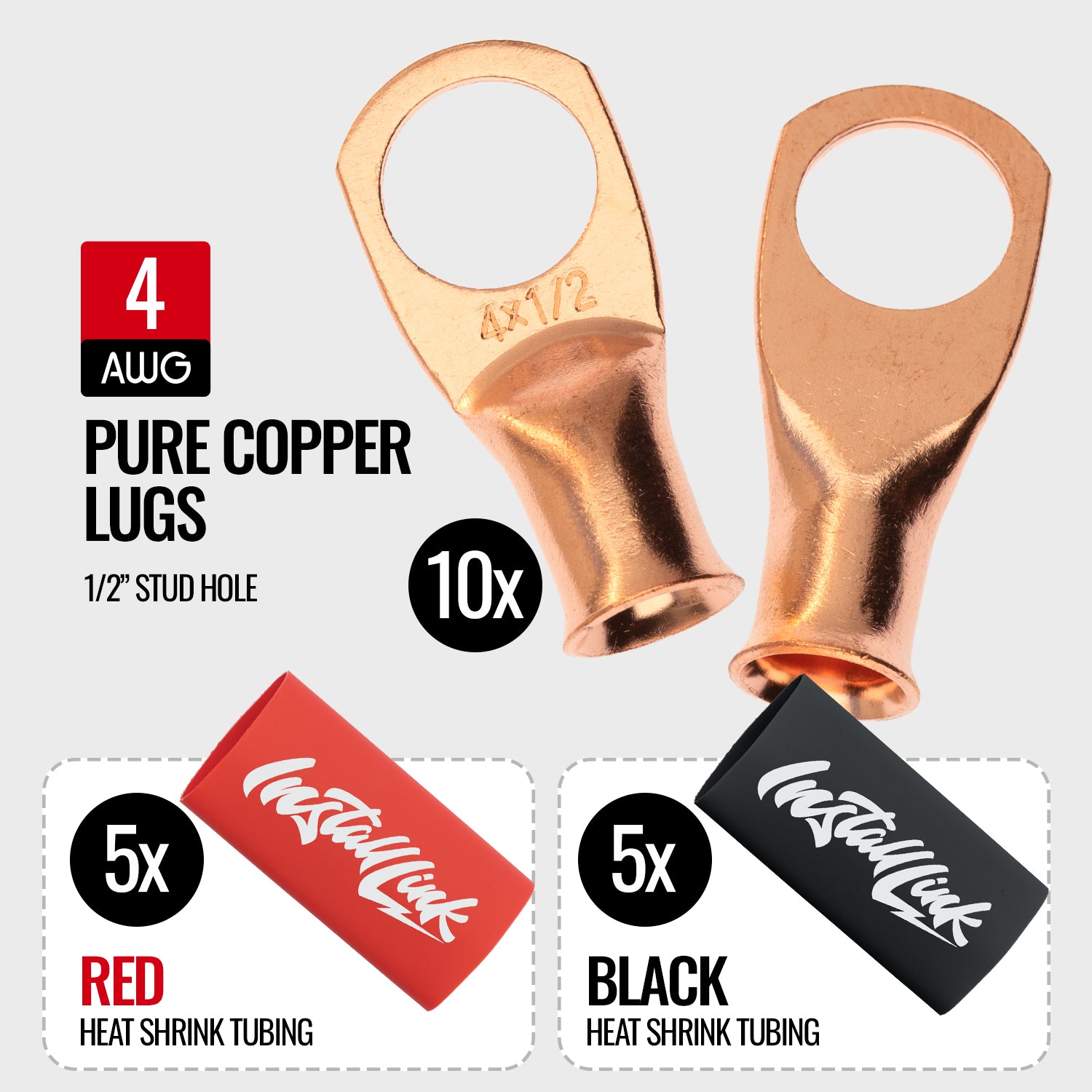 4 Gauge Copper Lugs (1/2") with Heat Shrink, 10-Pack image 1