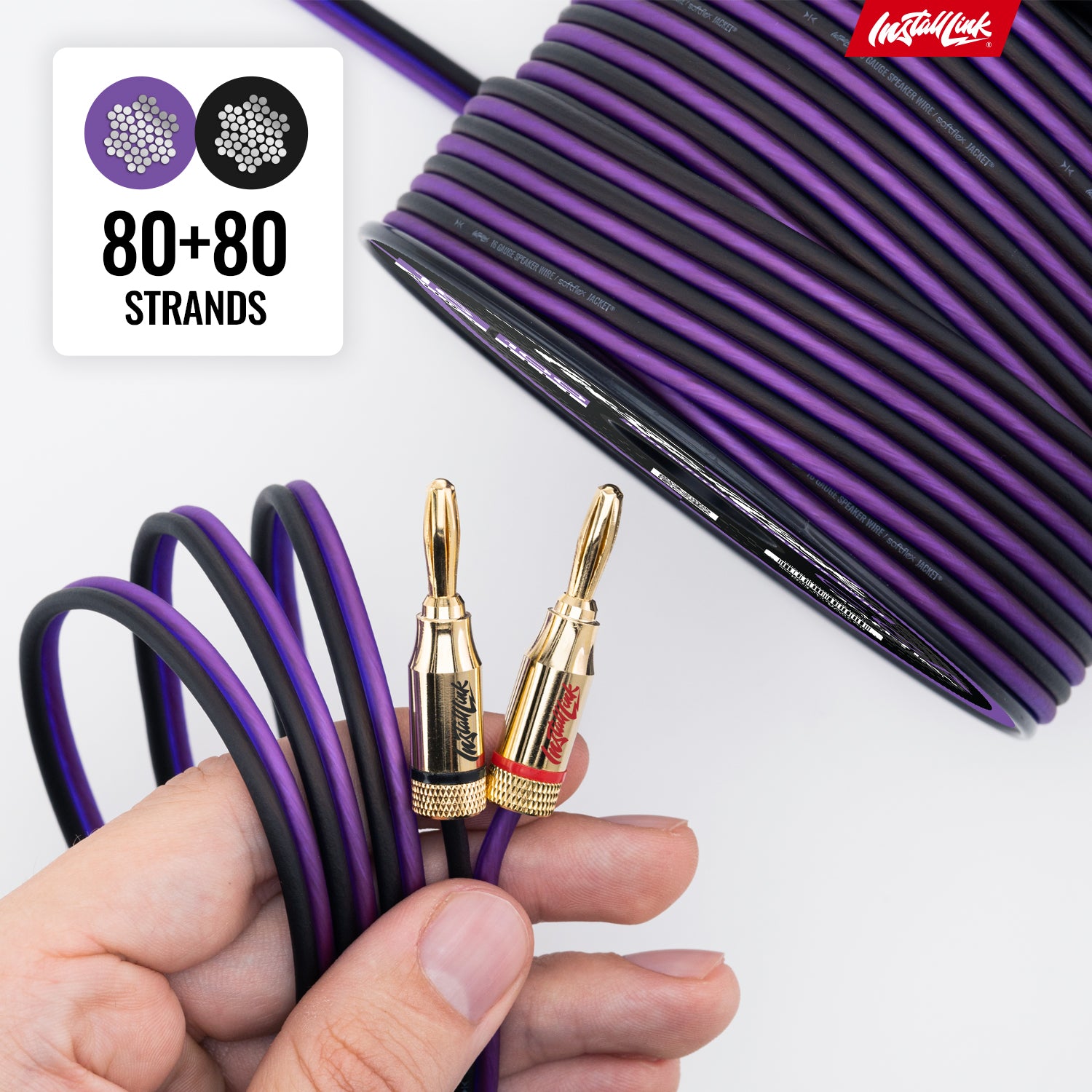 Speaker Wire 16 Gauge, CCA, 100ft, Purple/Black with 12 Banana Plugs image 7