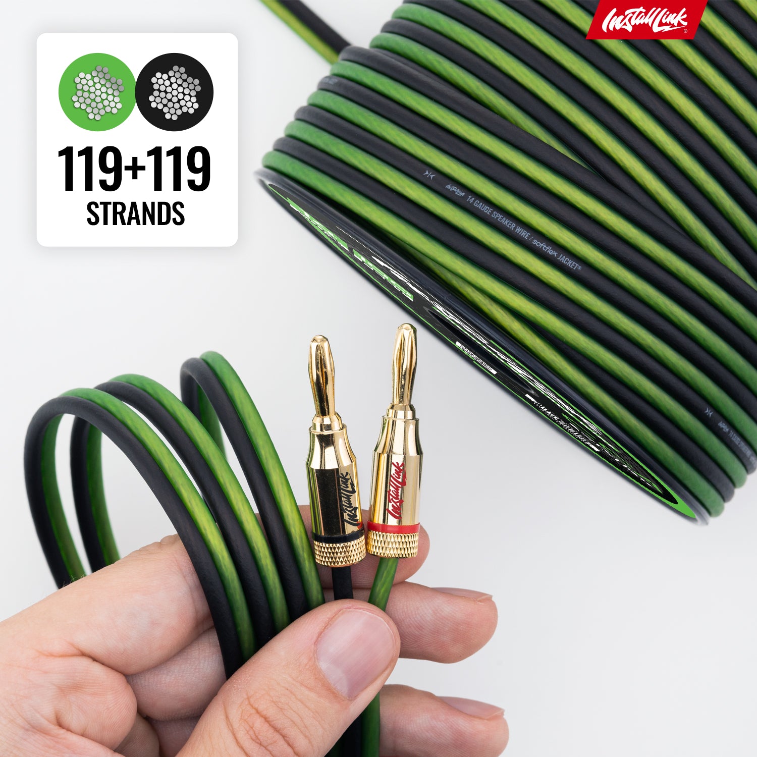 Speaker Wire 14 Gauge, CCA, 100ft, Green/Black with 12 Banana Plugs image 7