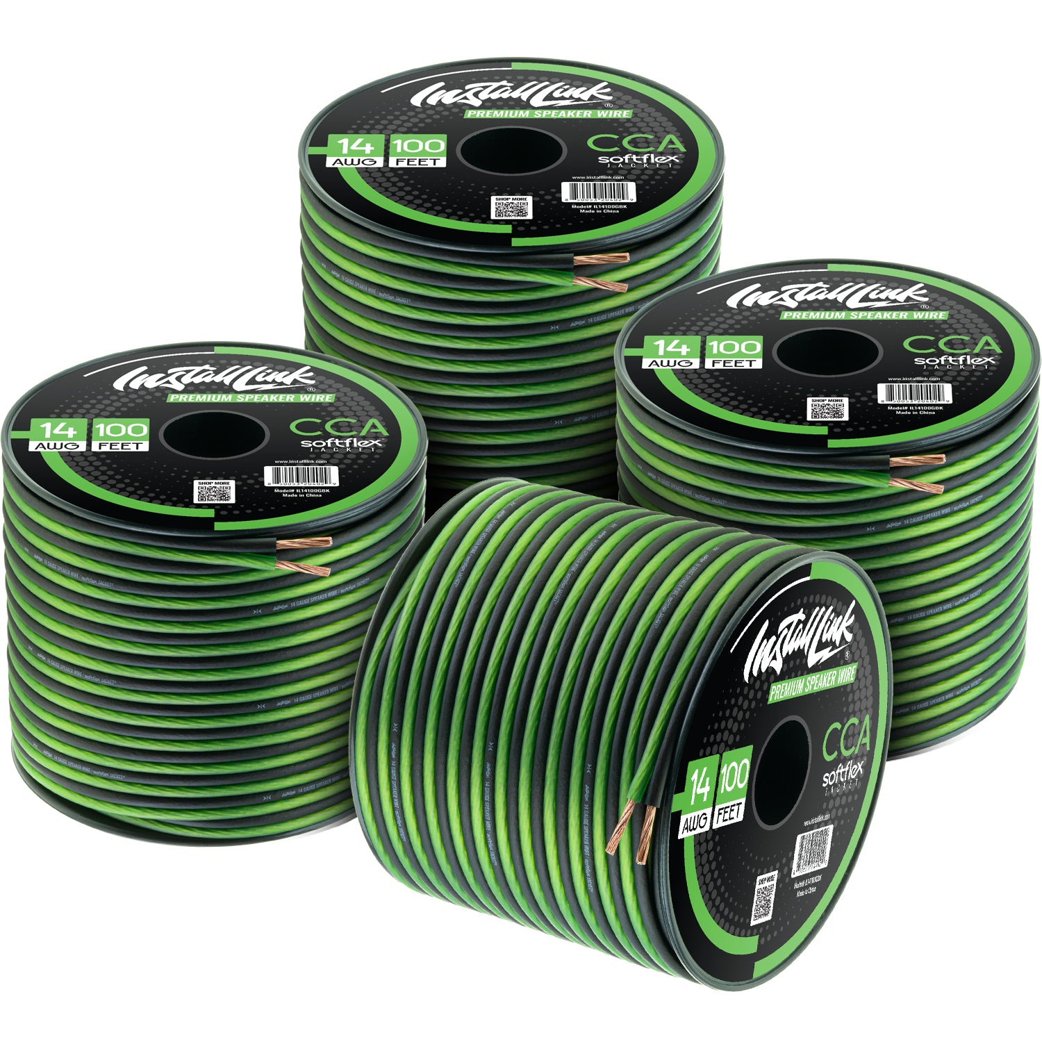 Speaker Wire 14 Gauge, CCA, 100ft, Green/Black - 4 Pack image 0