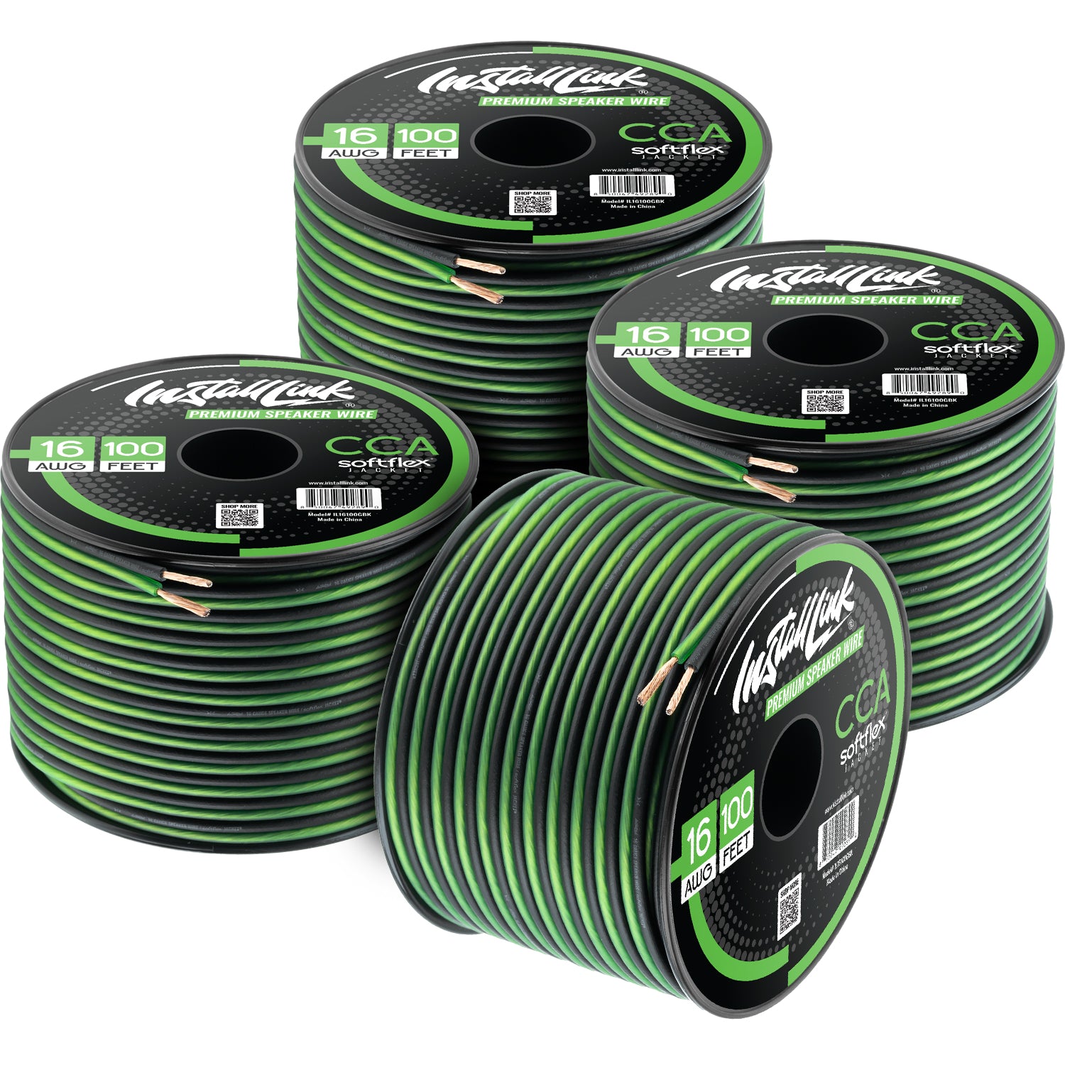 Speaker Wire 16 Gauge, CCA, 100ft, Green/Black - 4 Pack image 0