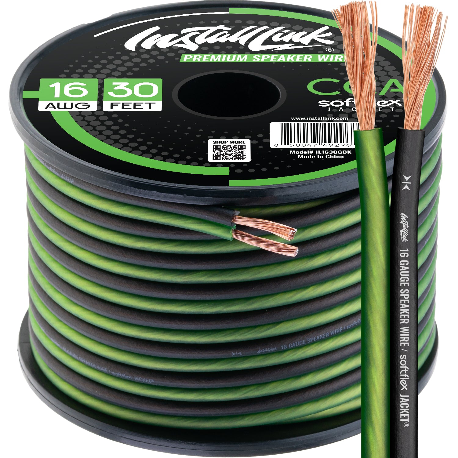Speaker Wire 16 Gauge, CCA, 30ft, Green/Black image 0