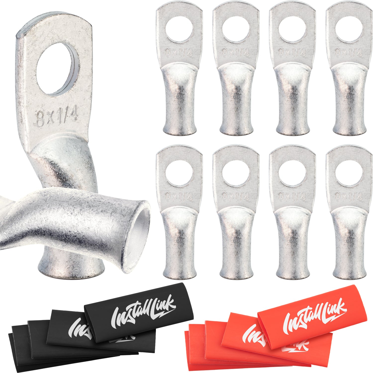 8 Gauge Tinned Copper Lugs (1/4") with Heat Shrink, 10-Pack image 0