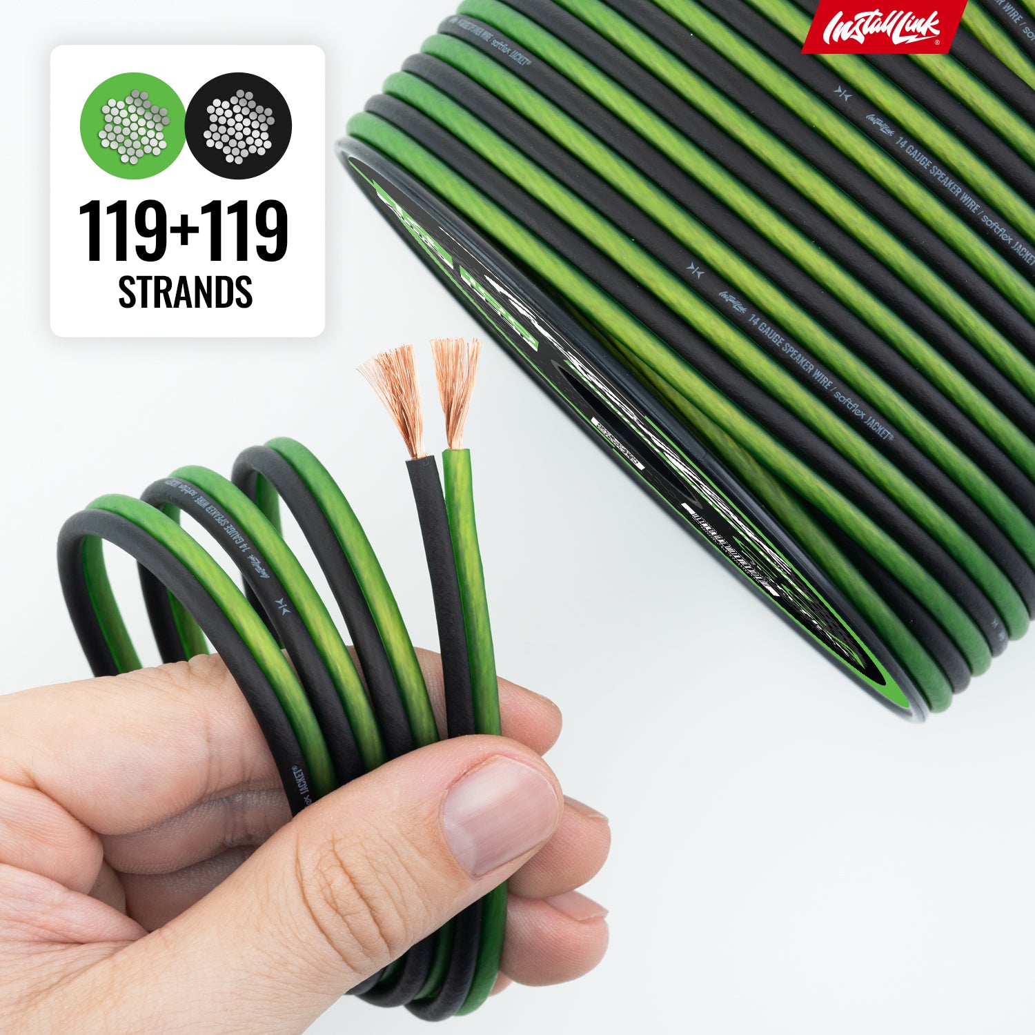Speaker Wire 14 Gauge, CCA, 100ft, Green/Black - 4 Pack image 7