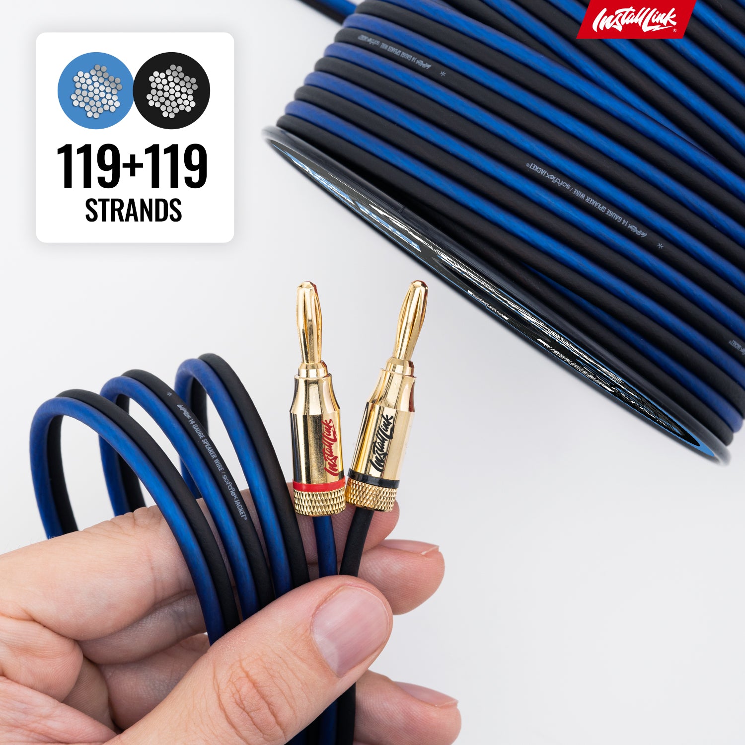Speaker Wire 14 Gauge, CCA, 100ft, Blue/Black with 12 Banana Plugs image 7