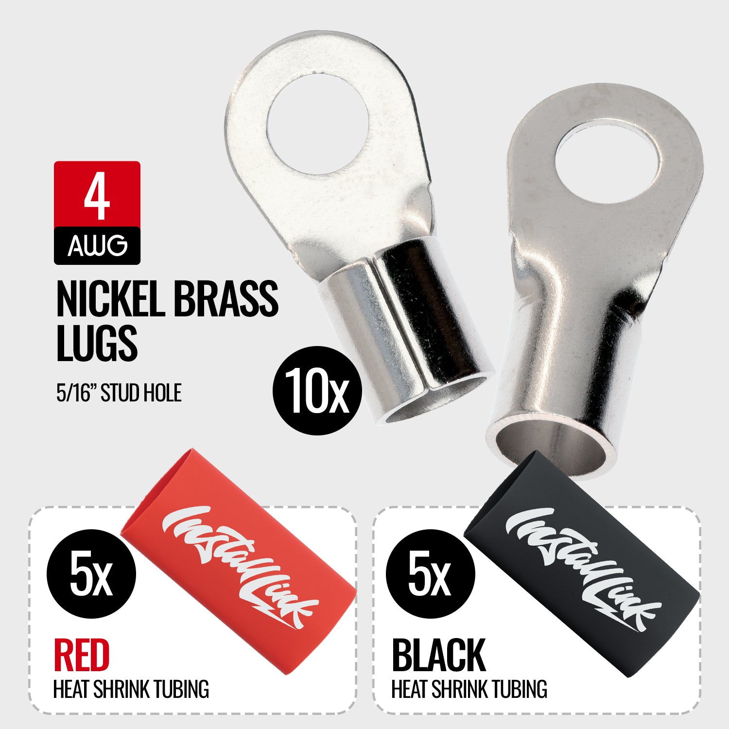 4 Gauge Nickel-Brass Lugs (5/16") with Heat Shrink, 10-Pack image 1