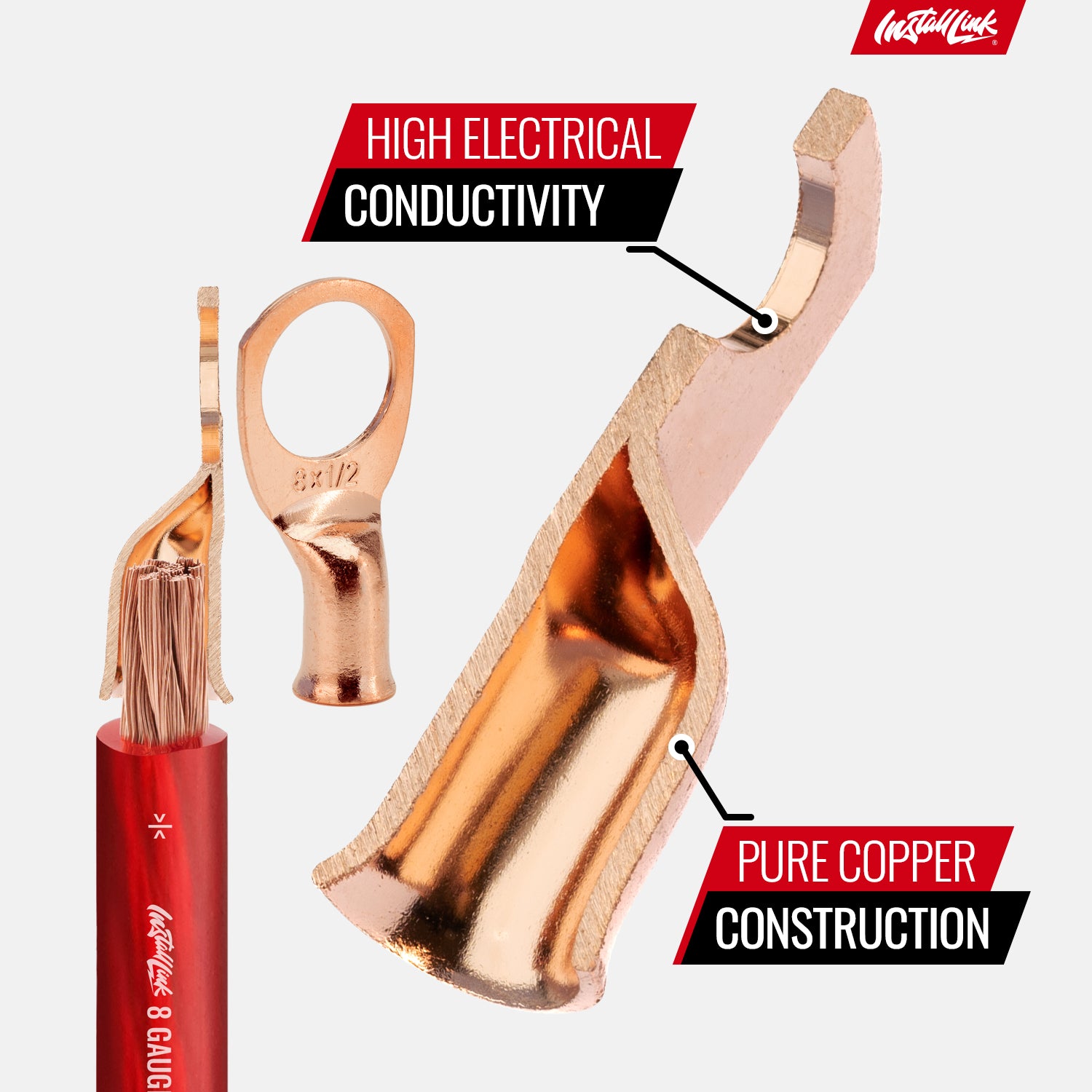 8 Gauge Copper Lugs (1/2") with Heat Shrink, 10-Pack image 4
