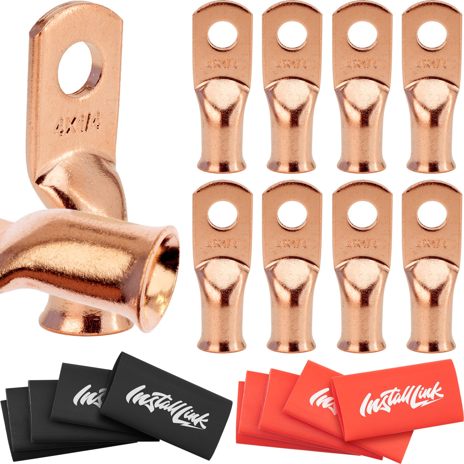 4 Gauge Copper Lugs (1/4") with Heat Shrink, 10-Pack image 0