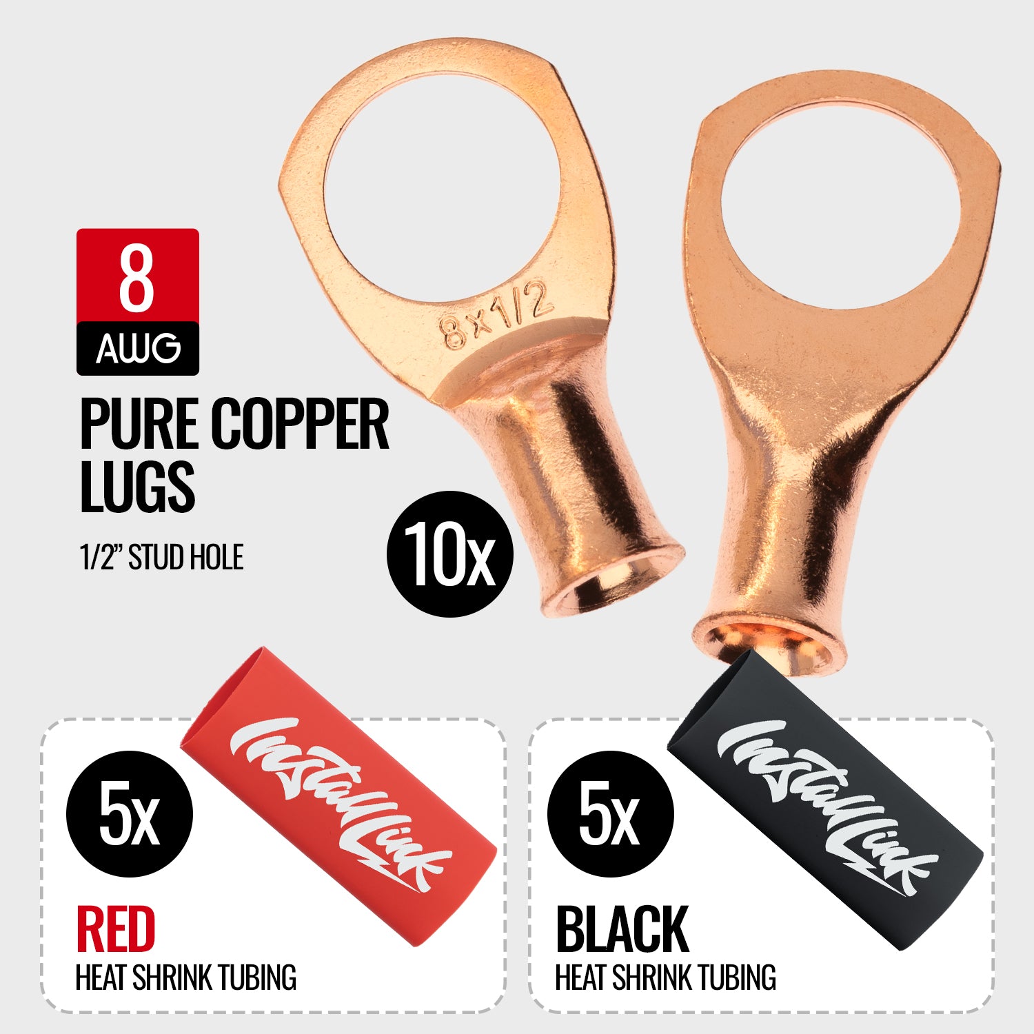 8 Gauge Copper Lugs (1/2") with Heat Shrink, 10-Pack image 1