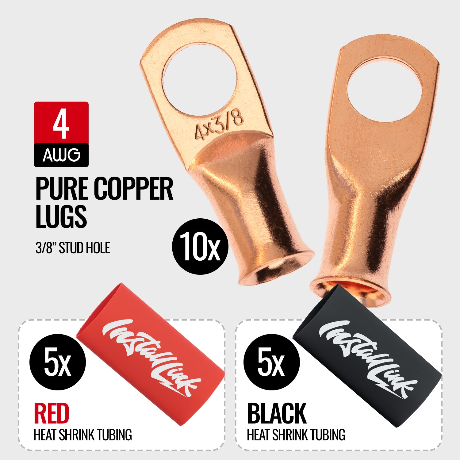 4 Gauge Copper Lugs (3/8") with Heat Shrink, 10-Pack image 1