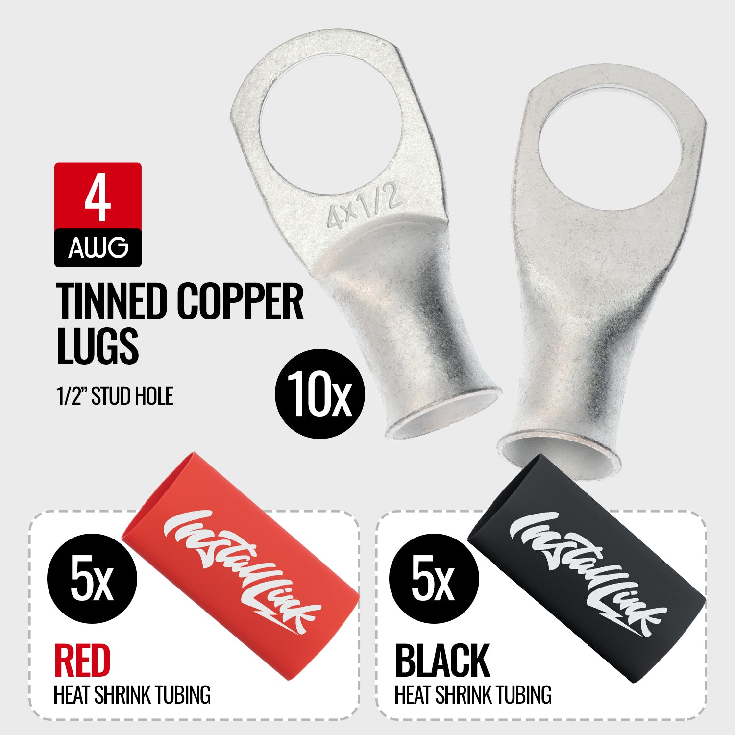 4 Gauge Tinned Copper Lugs (1/2") with Heat Shrink, 10-Pack image 1