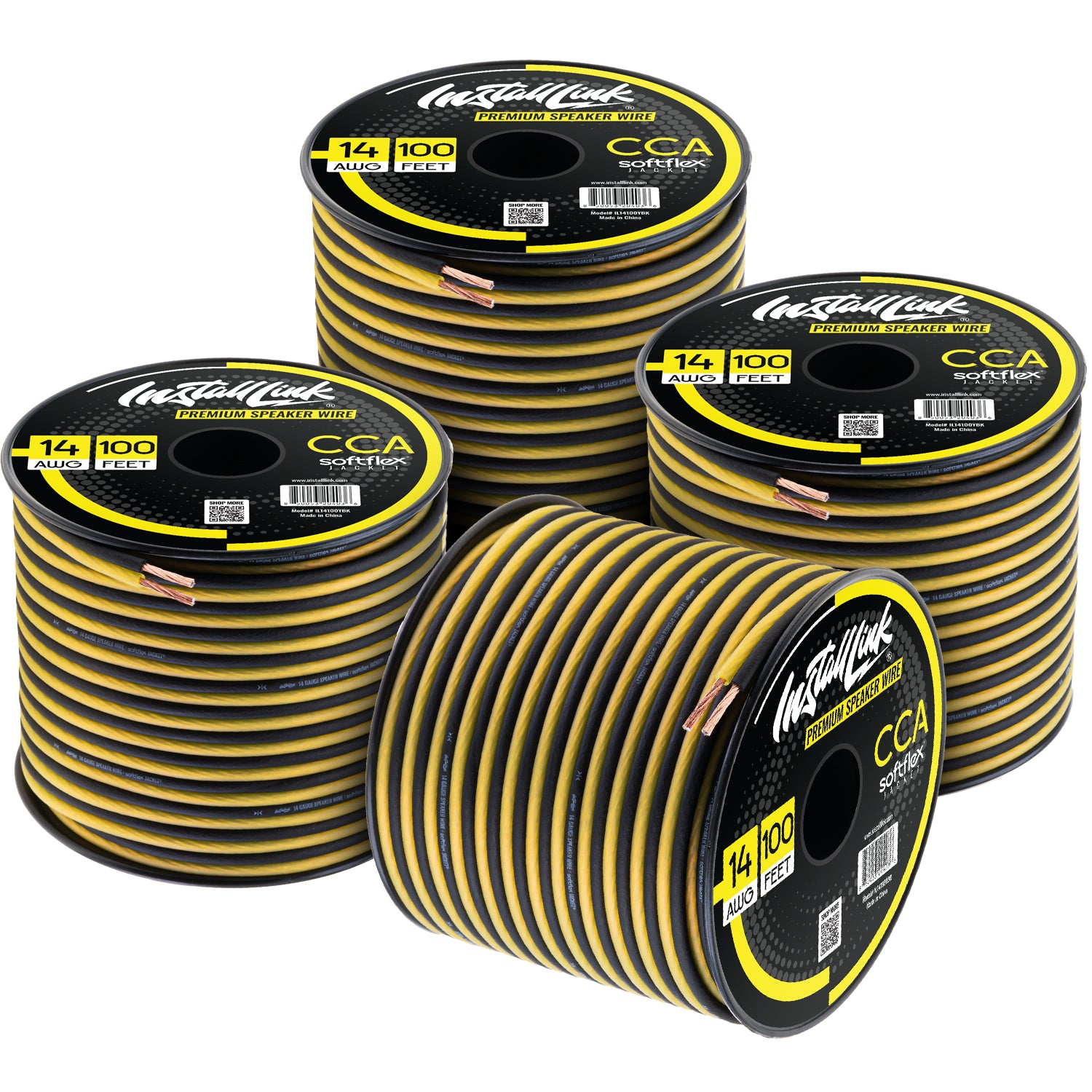 Speaker Wire 14 Gauge, CCA, 100ft, Yellow/Black - 4 Pack image 0
