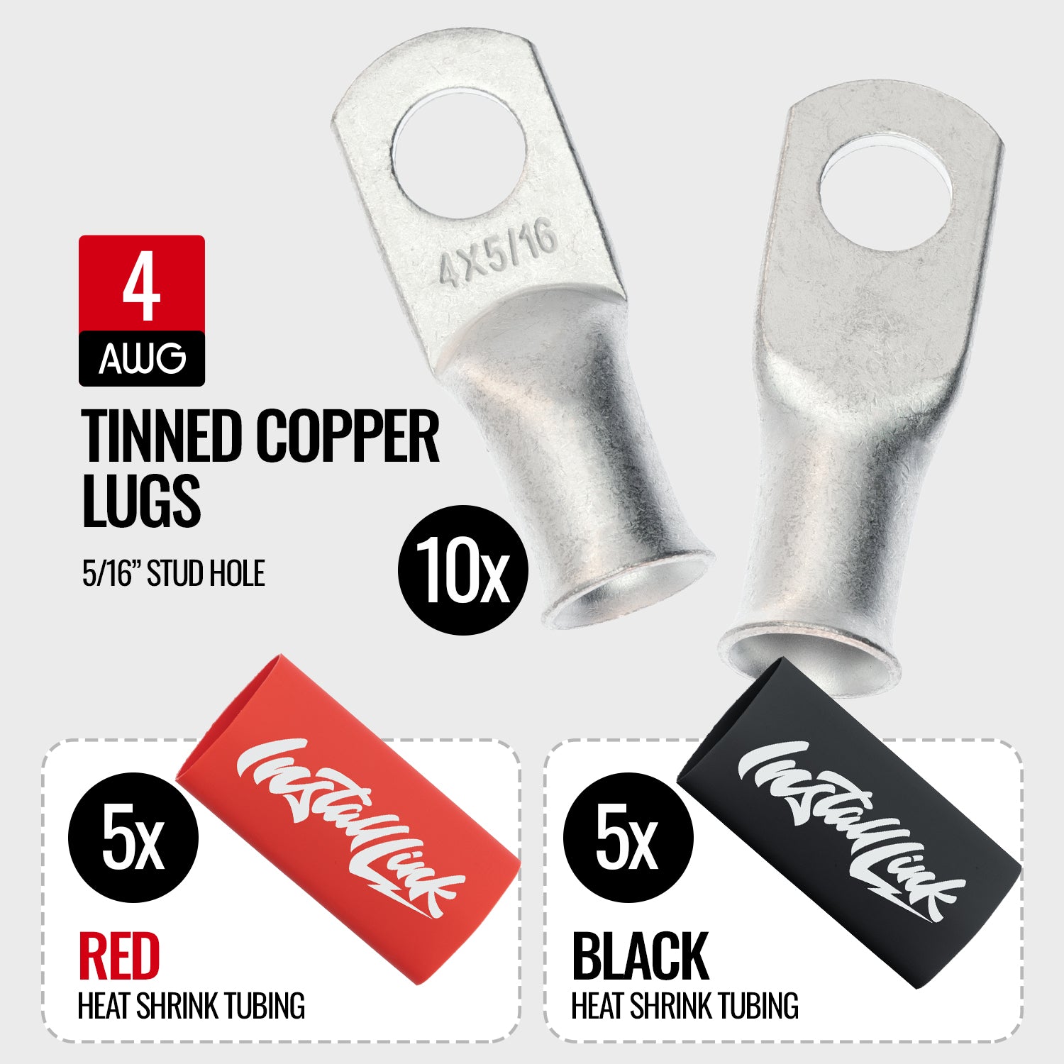 4 Gauge Tinned Copper Lugs (5/16") with Heat Shrink, 10-Pack image 1