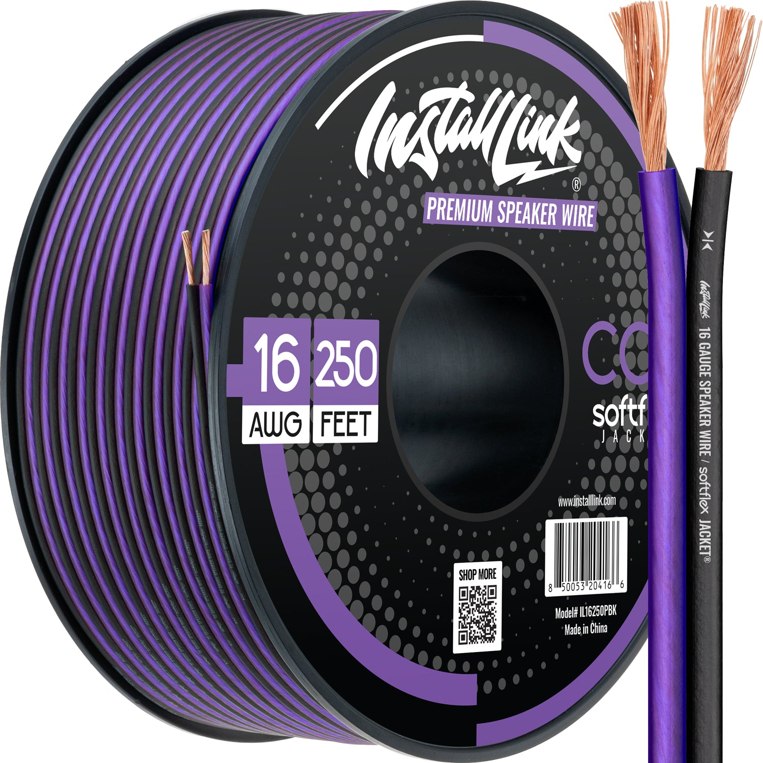 Speaker Wire 16 Gauge, CCA, 250ft, Purple/Black image 0
