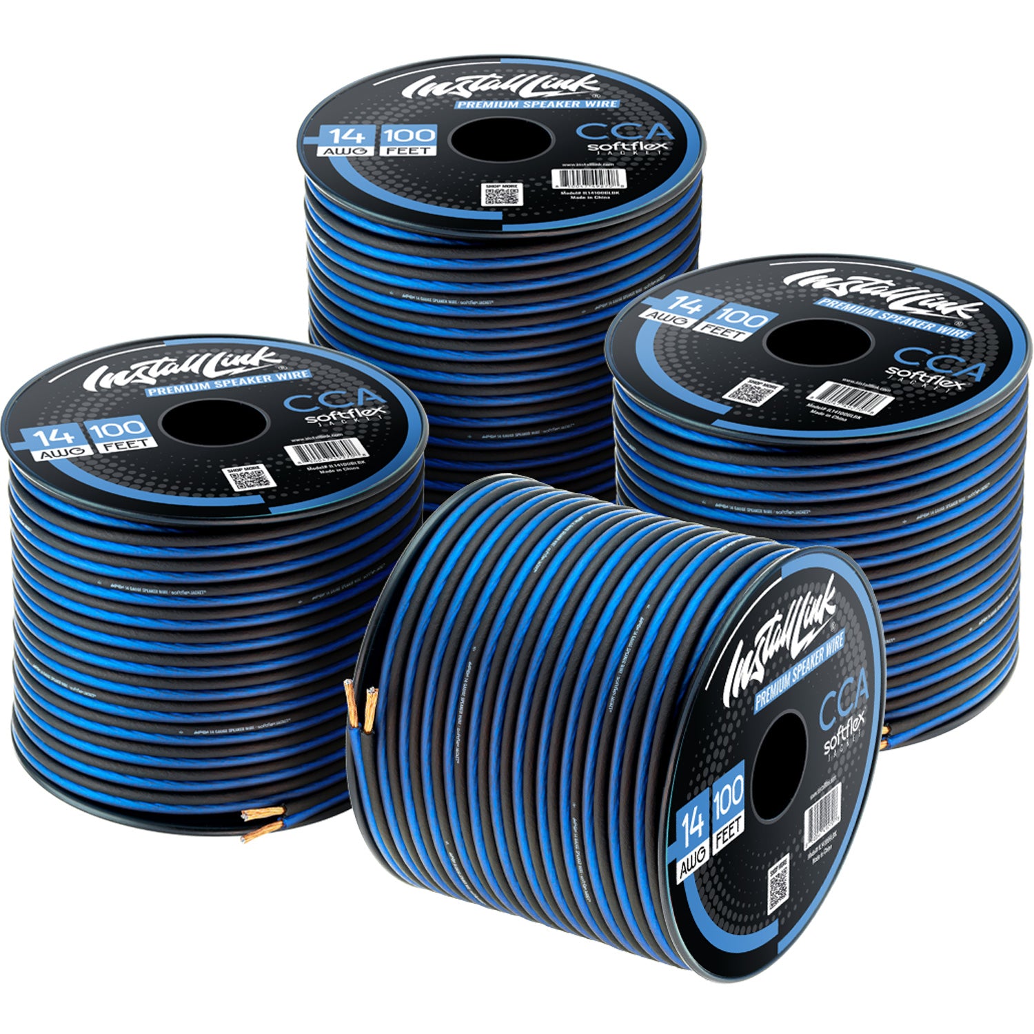 Speaker Wire 14 Gauge, CCA, 100ft, Blue/Black - 4 Pack image 0