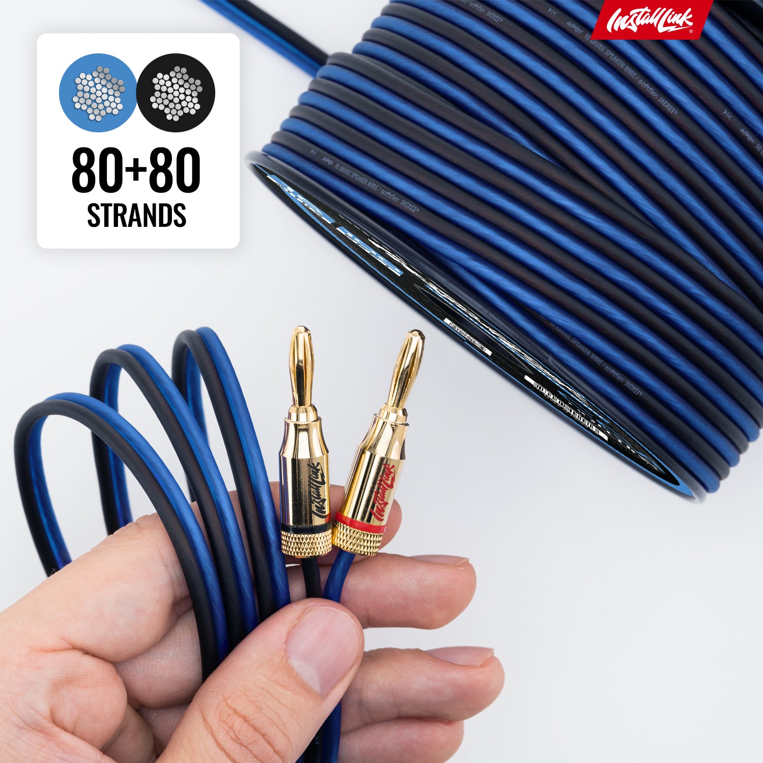 Speaker Wire 16 Gauge, CCA, 100ft, Blue/Black with 12 Banana Plugs image 7