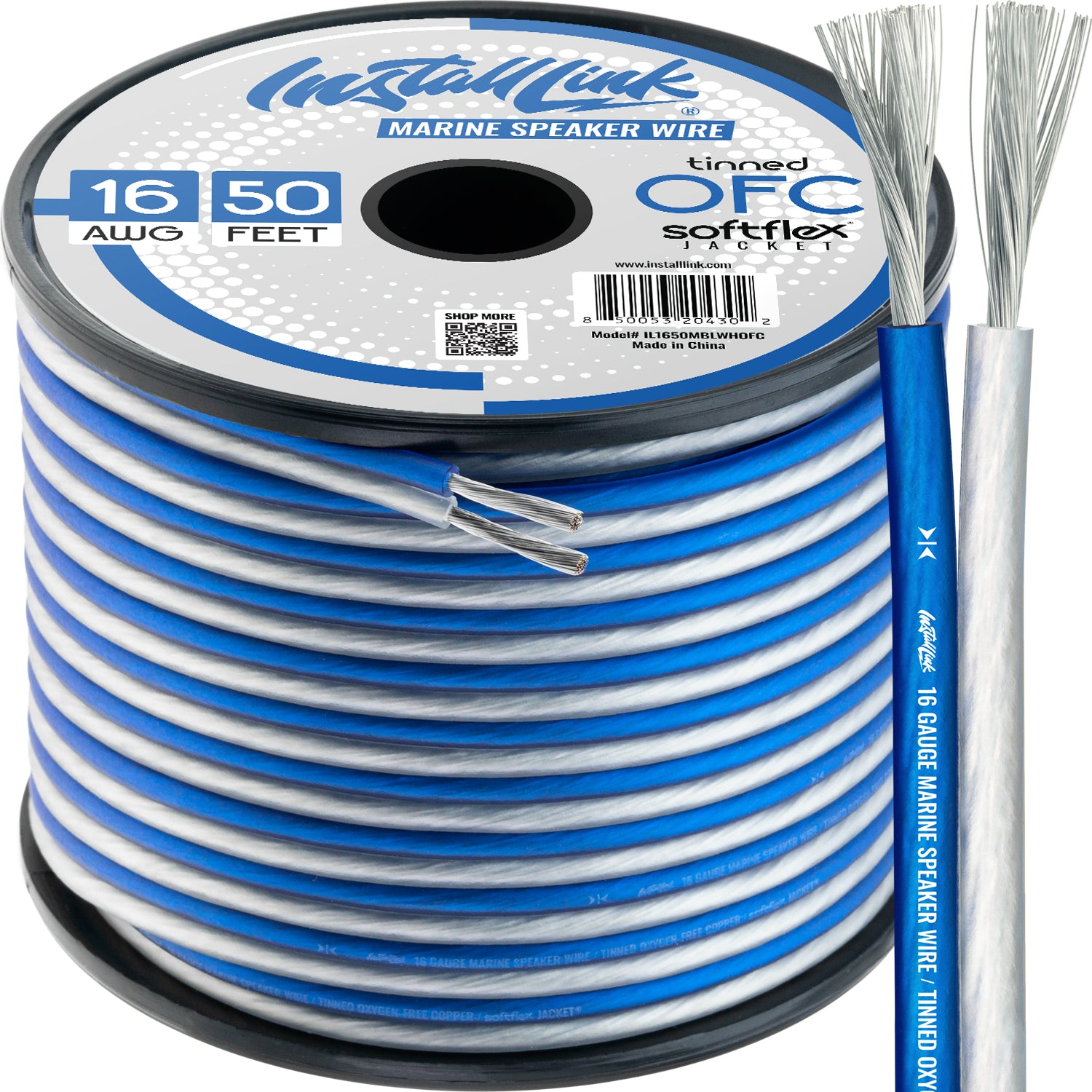 Marine Speaker Wire 16 Gauge, Tinned OFC, 50ft, Blue/White image 0