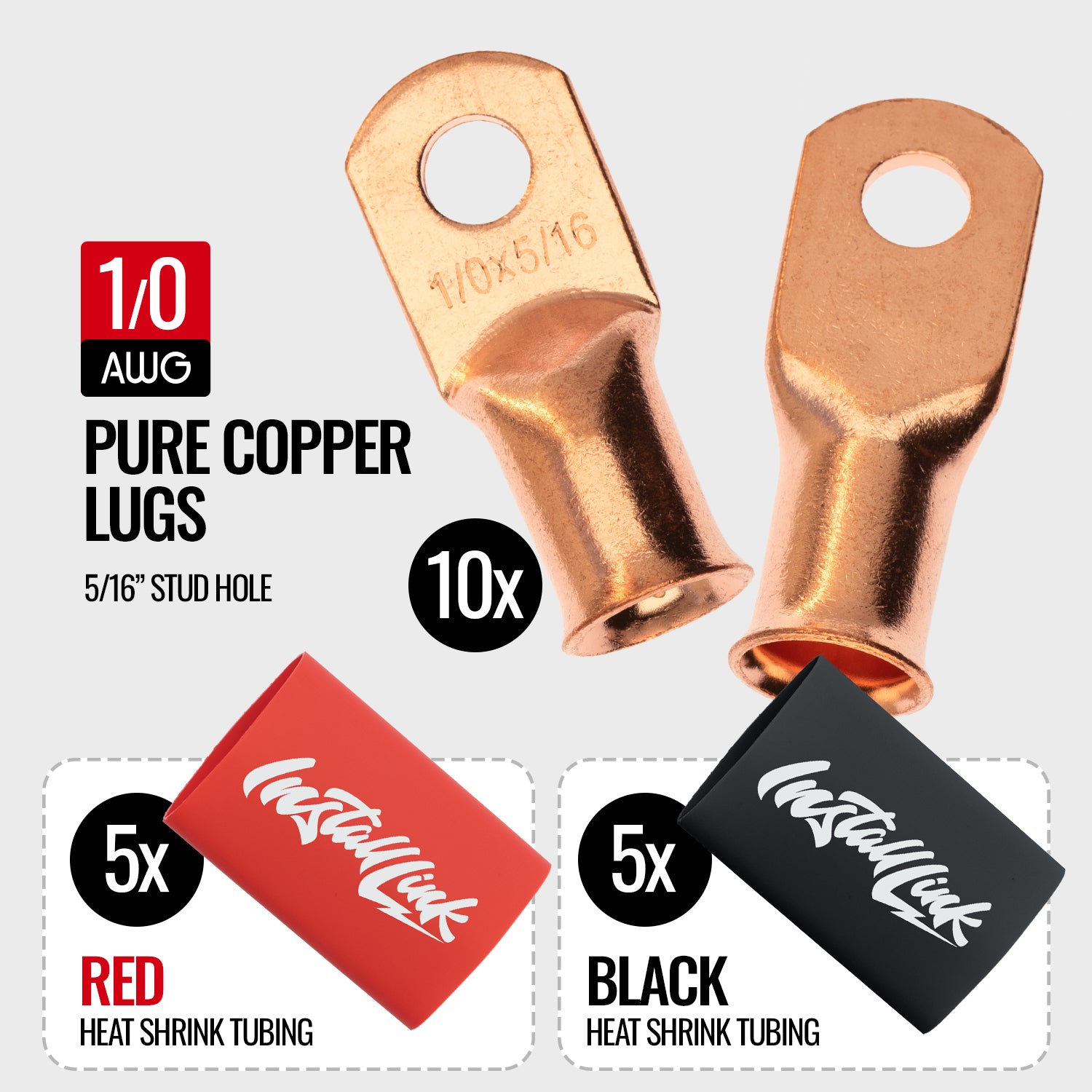 1/0 Gauge Copper Lugs (5/16") with Heat Shrink, 10-Pack image 1