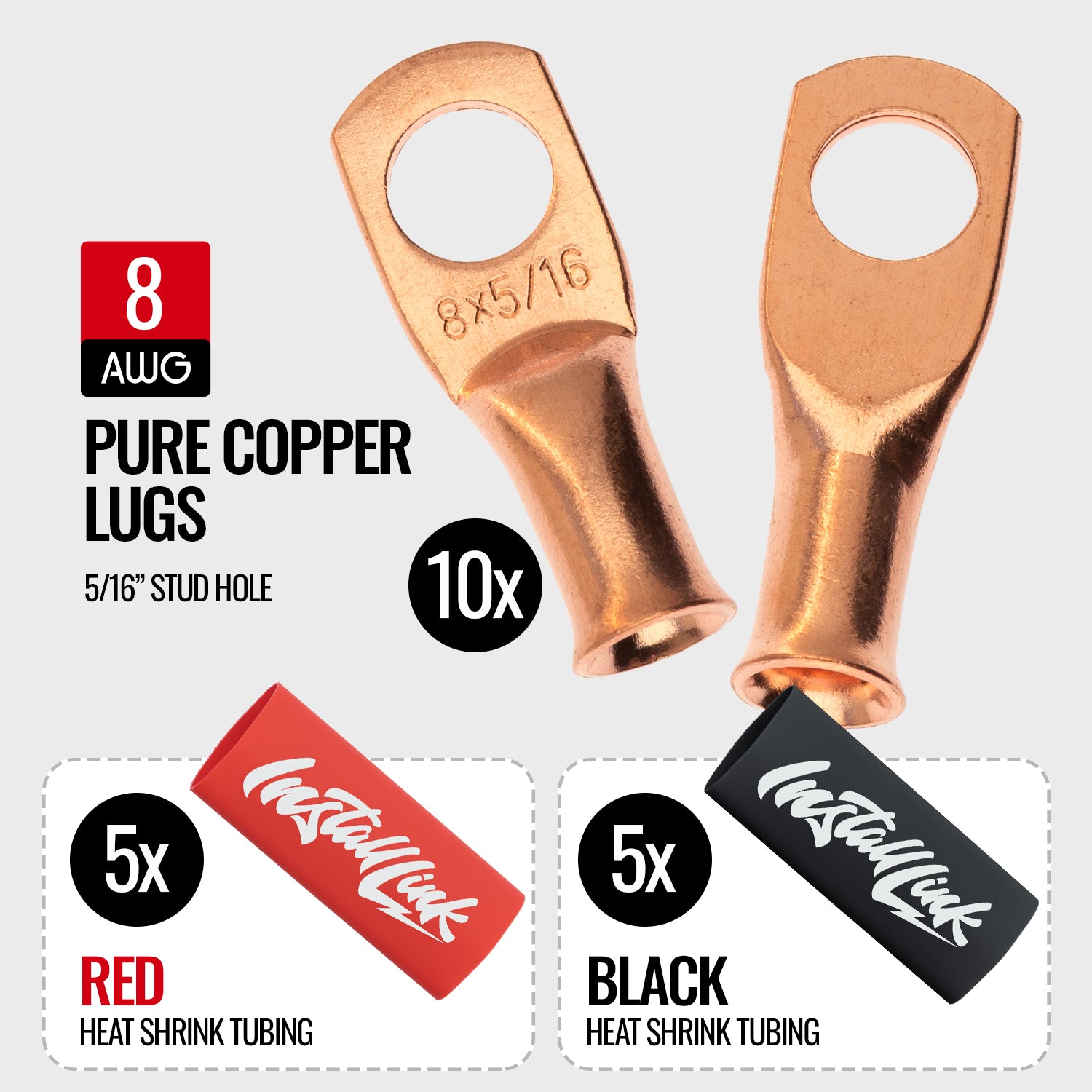 8 Gauge Copper Lugs (5/16") with Heat Shrink, 10-Pack image 1