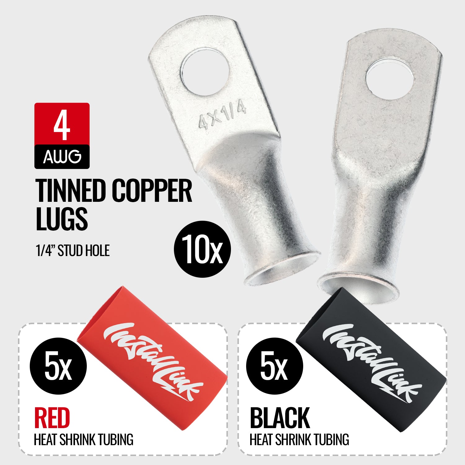 4 Gauge Tinned Copper Lugs (1/4") with Heat Shrink, 10-Pack image 1