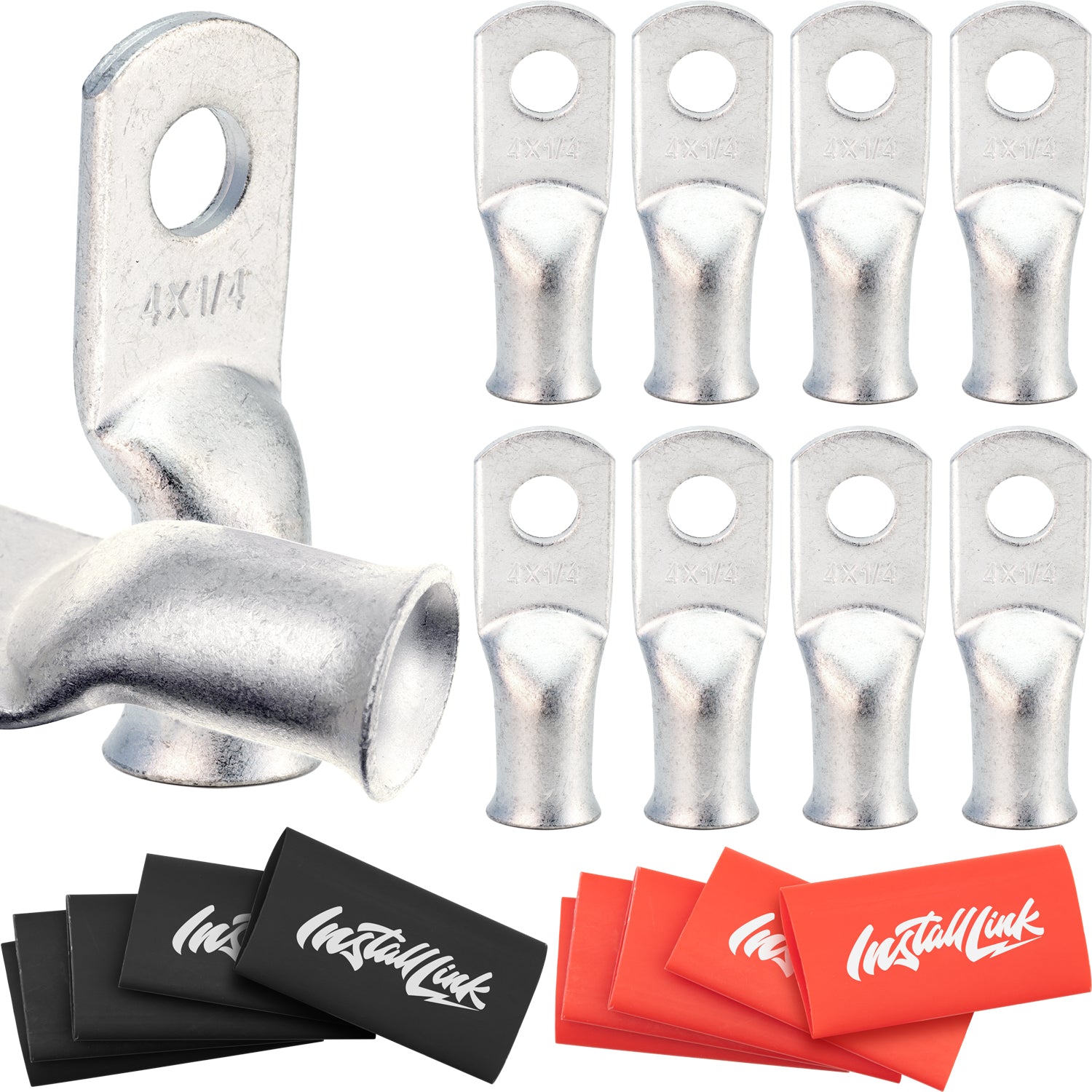 4 Gauge Tinned Copper Lugs (1/4") with Heat Shrink, 10-Pack image 0
