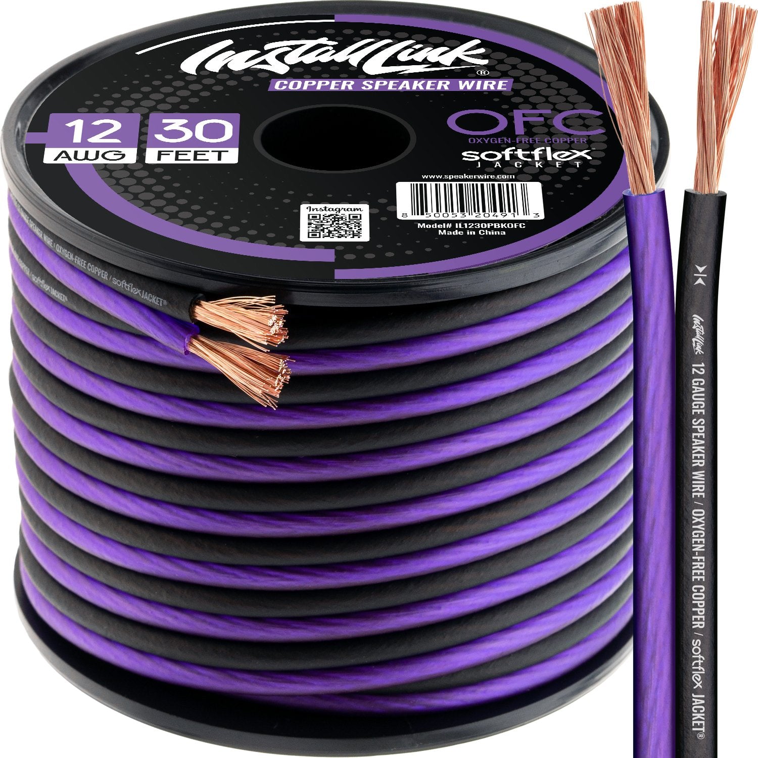 Speaker Wire 12 Gauge, OFC, 30ft, Purple/Black image 0