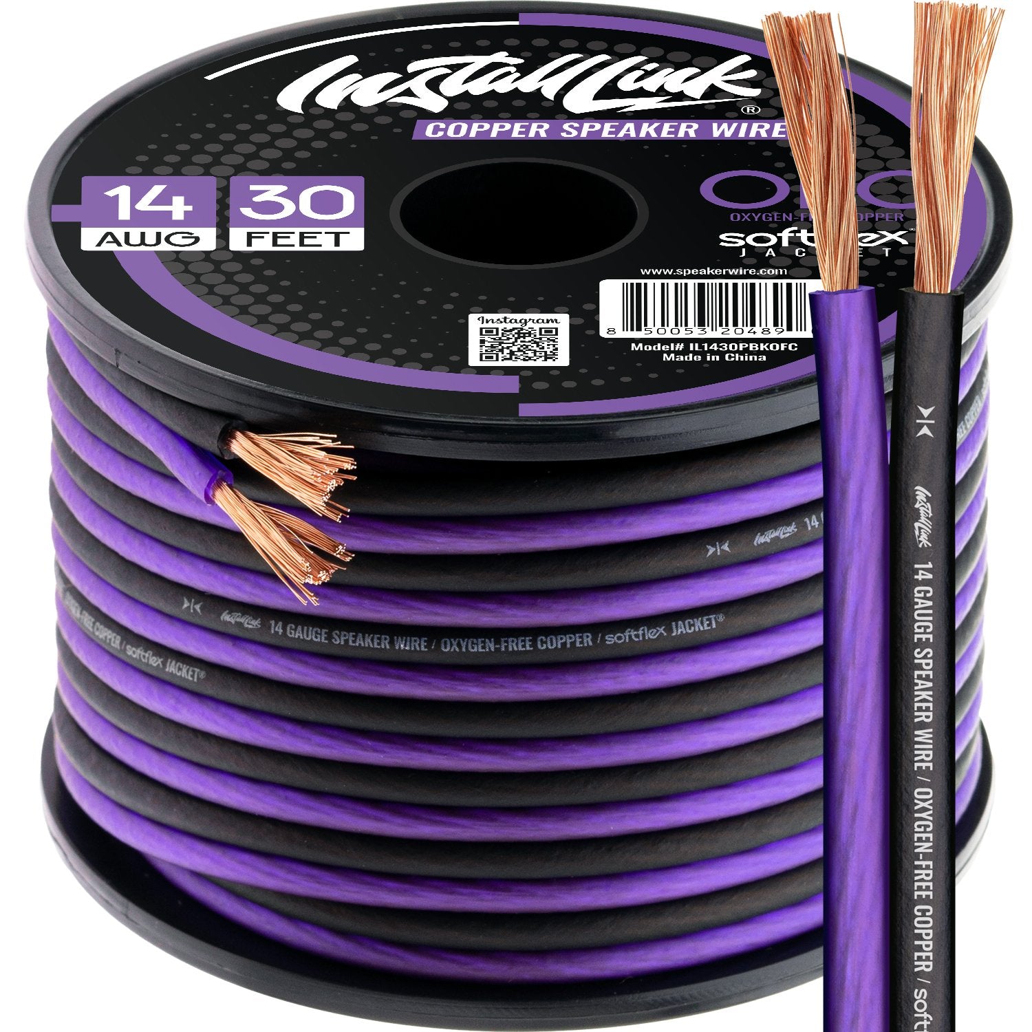 Speaker Wire 14 Gauge, OFC, 30ft, Purple/Black image 0