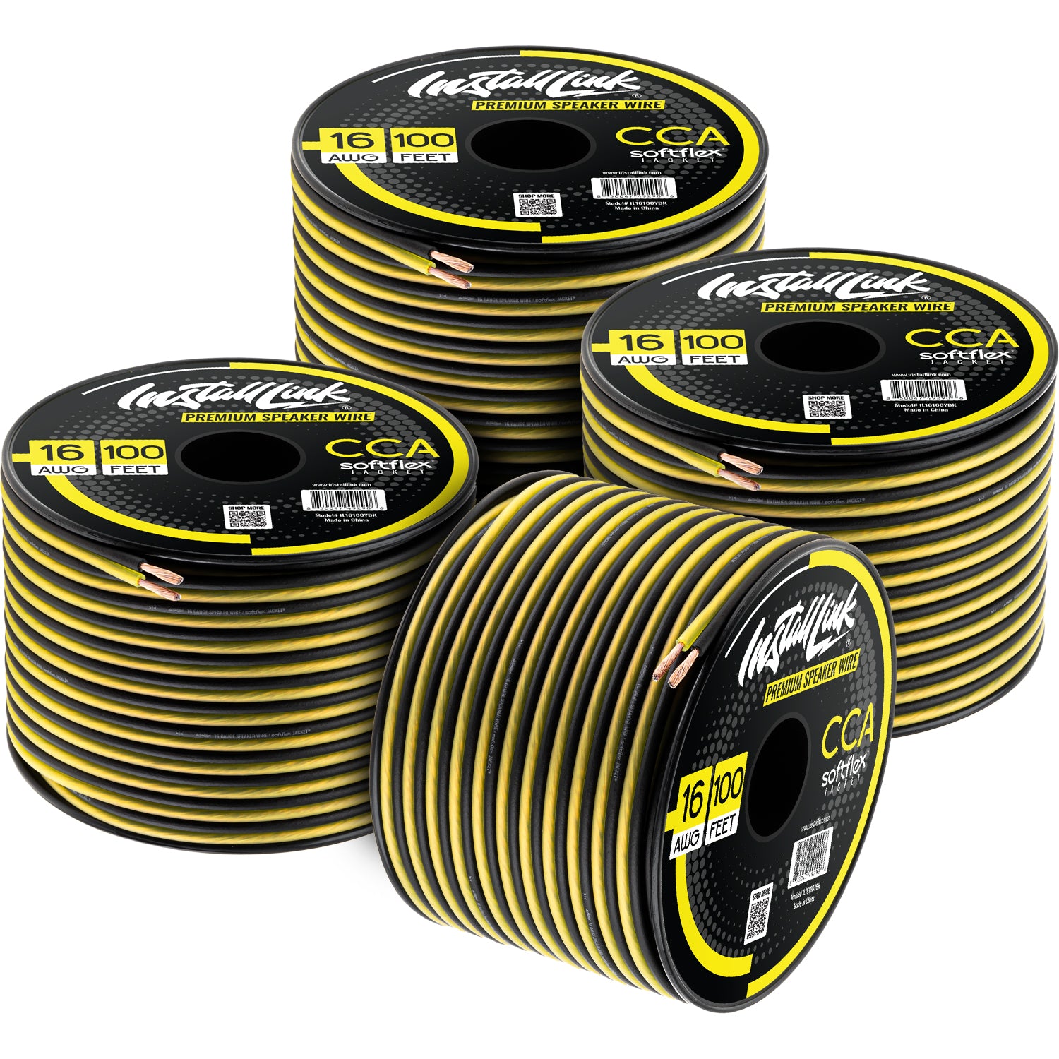 Speaker Wire 16 Gauge, CCA, 100ft, Yellow/Black - 4 Pack image 0