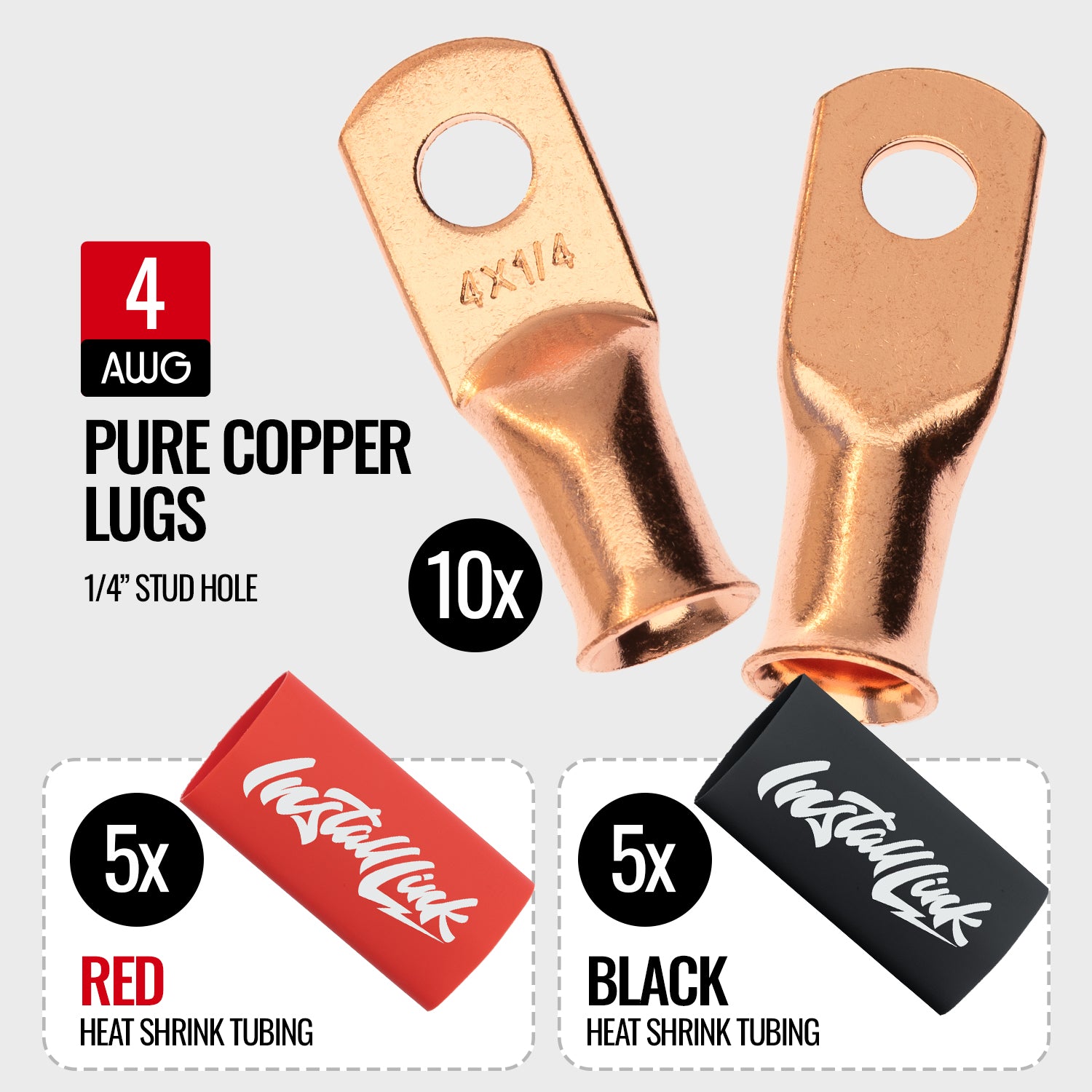 4 Gauge Copper Lugs (1/4") with Heat Shrink, 10-Pack image 1