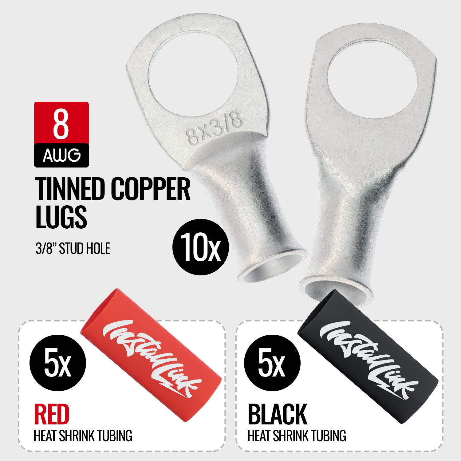 8 Gauge Tinned Copper Lugs (3/8") with Heat Shrink, 10-Pack image 1