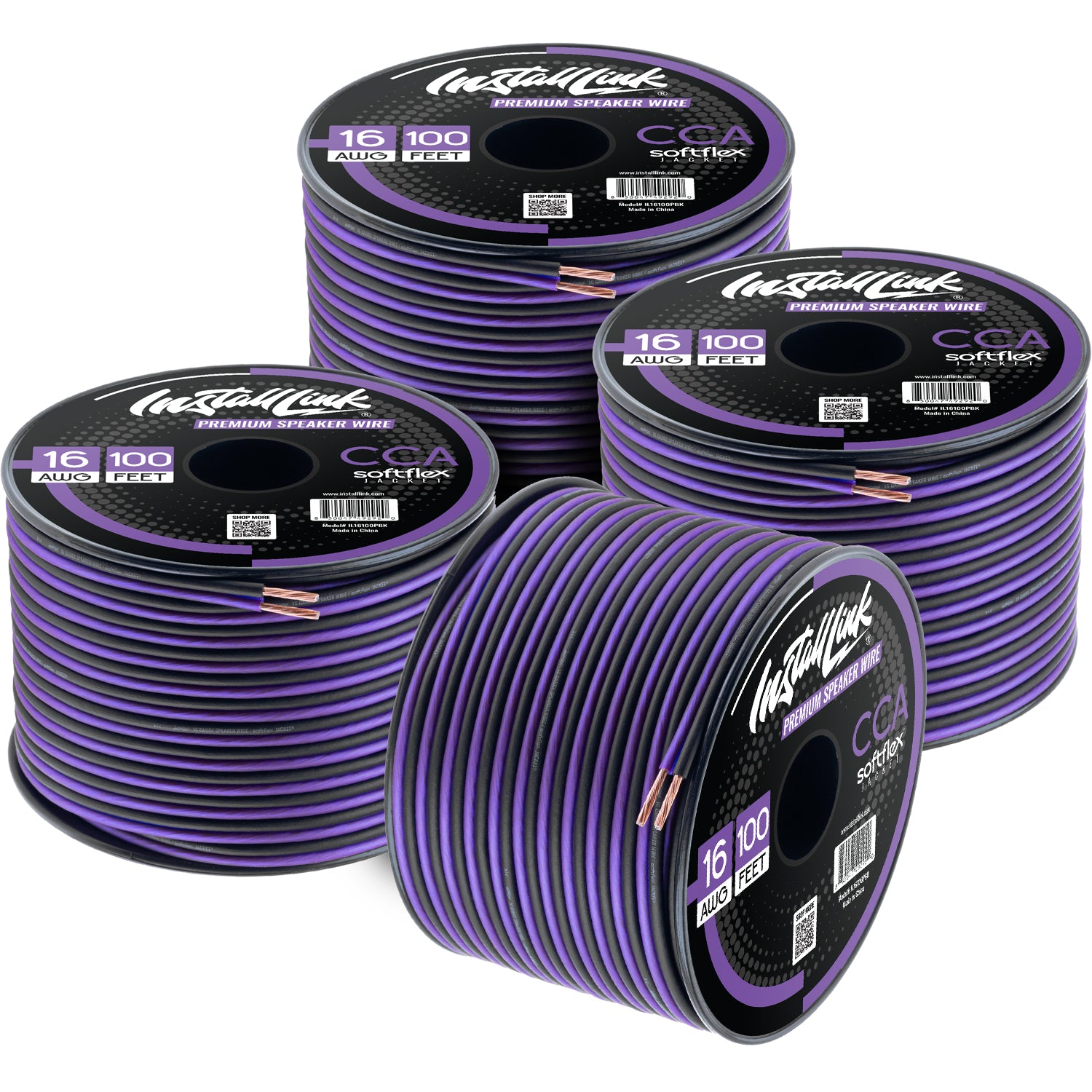 Speaker Wire 14 Gauge, CCA, 100ft, Purple/Black - 4 Pack image 0