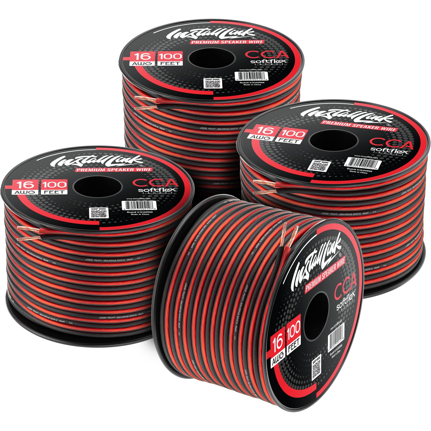 Speaker Wire 16 Gauge, CCA, 100ft, Red/Black - 4 Pack image 0
