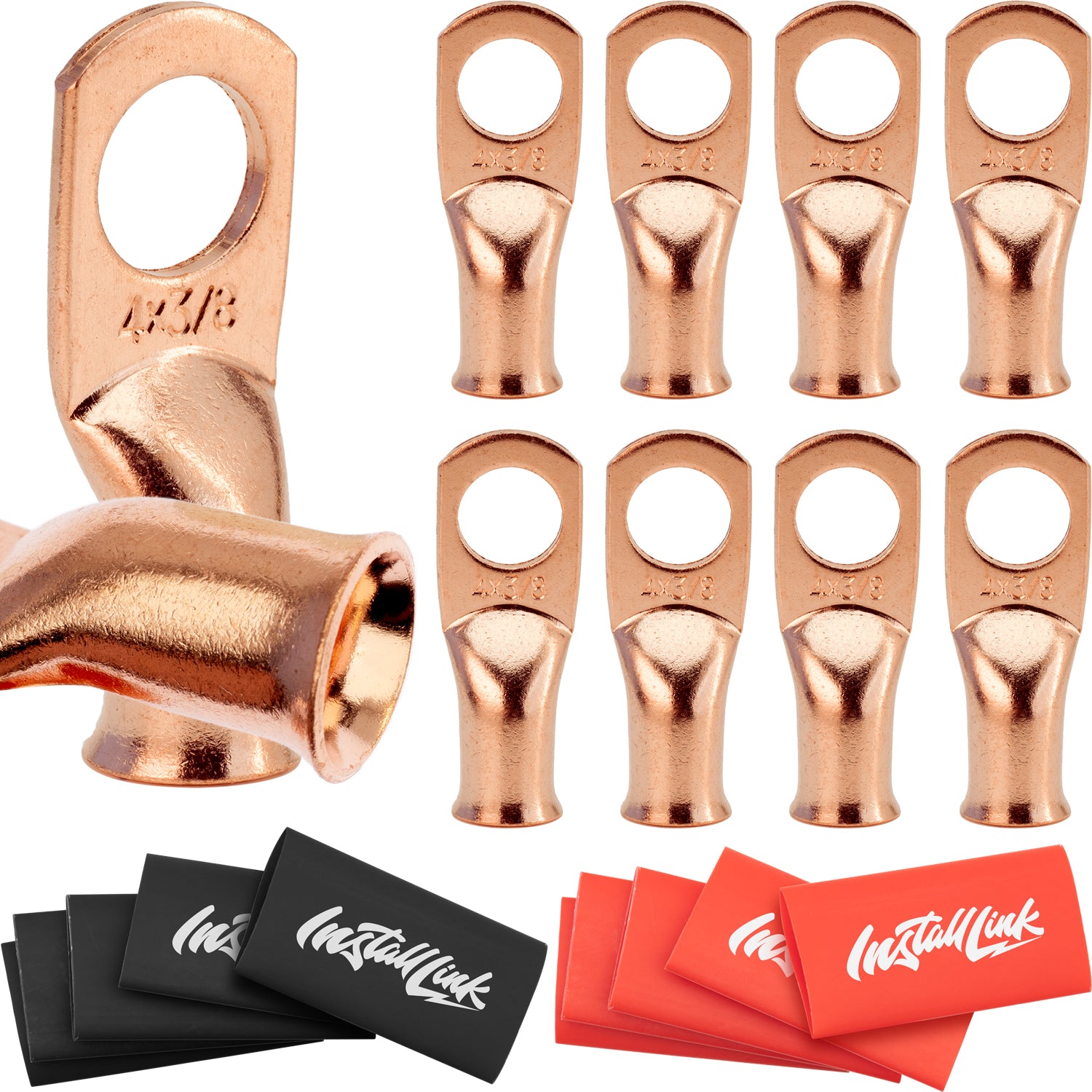 4 Gauge Copper Lugs (3/8") with Heat Shrink, 10-Pack image 0