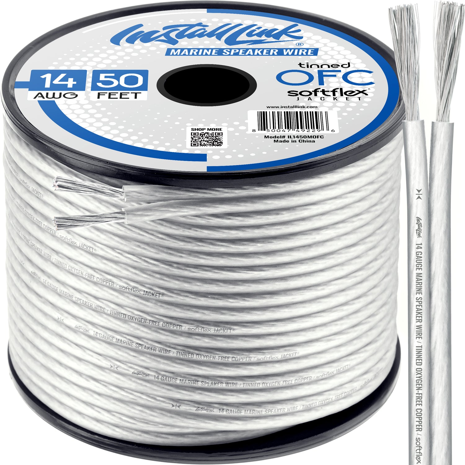 Marine Speaker Wire 14 Gauge, Tinned OFC, 50ft, White/White image 0