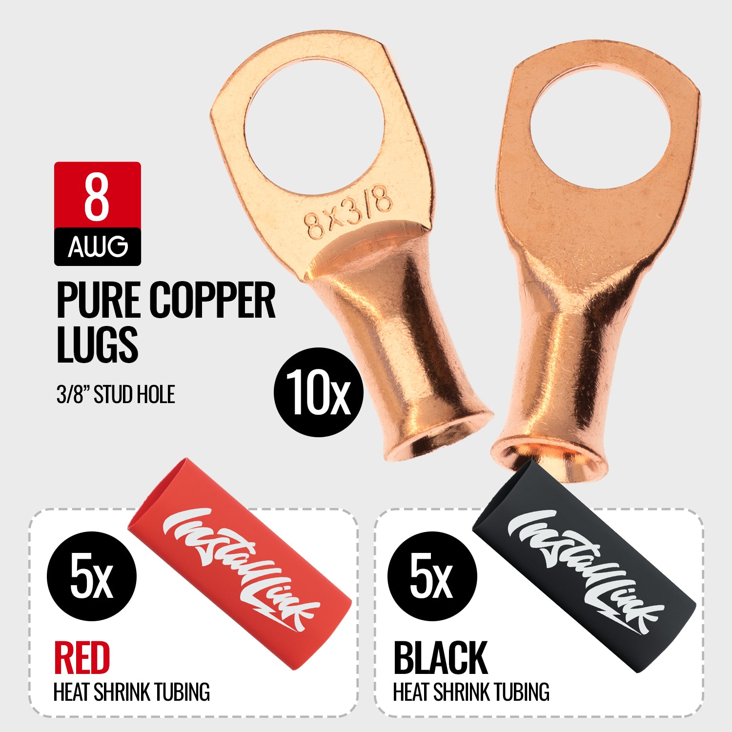 8 Gauge Copper Lugs (3/8") with Heat Shrink, 10-Pack image 1