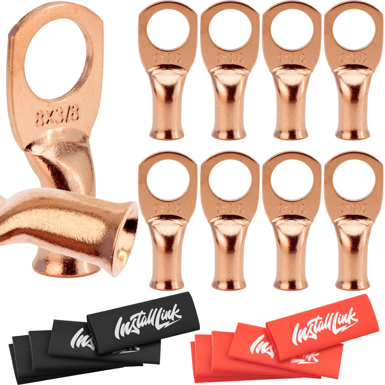 8 Gauge Copper Lugs (3/8") with Heat Shrink, 10-Pack image 0